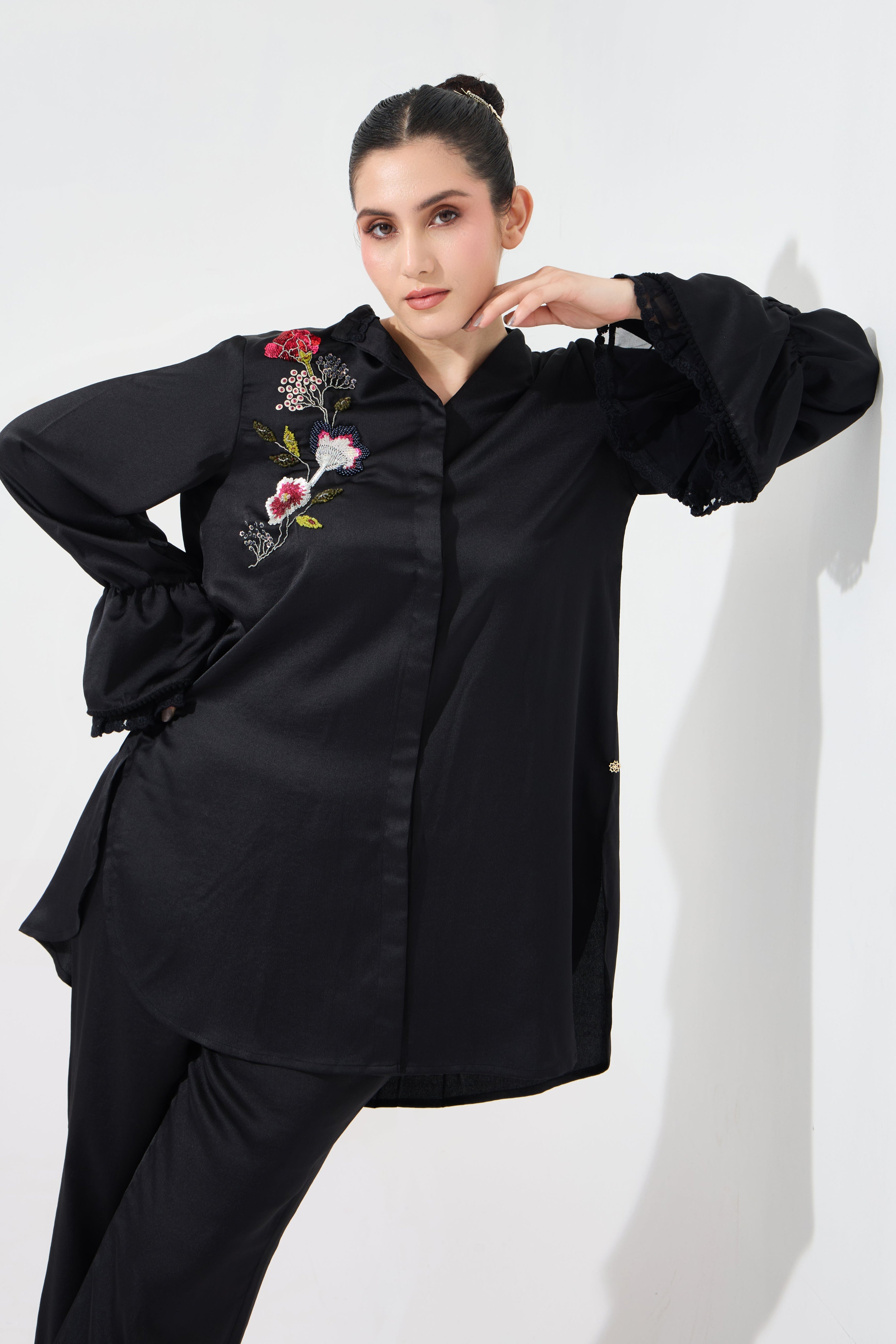 Milady embroidered formal long top — front view | Haus of Handmade