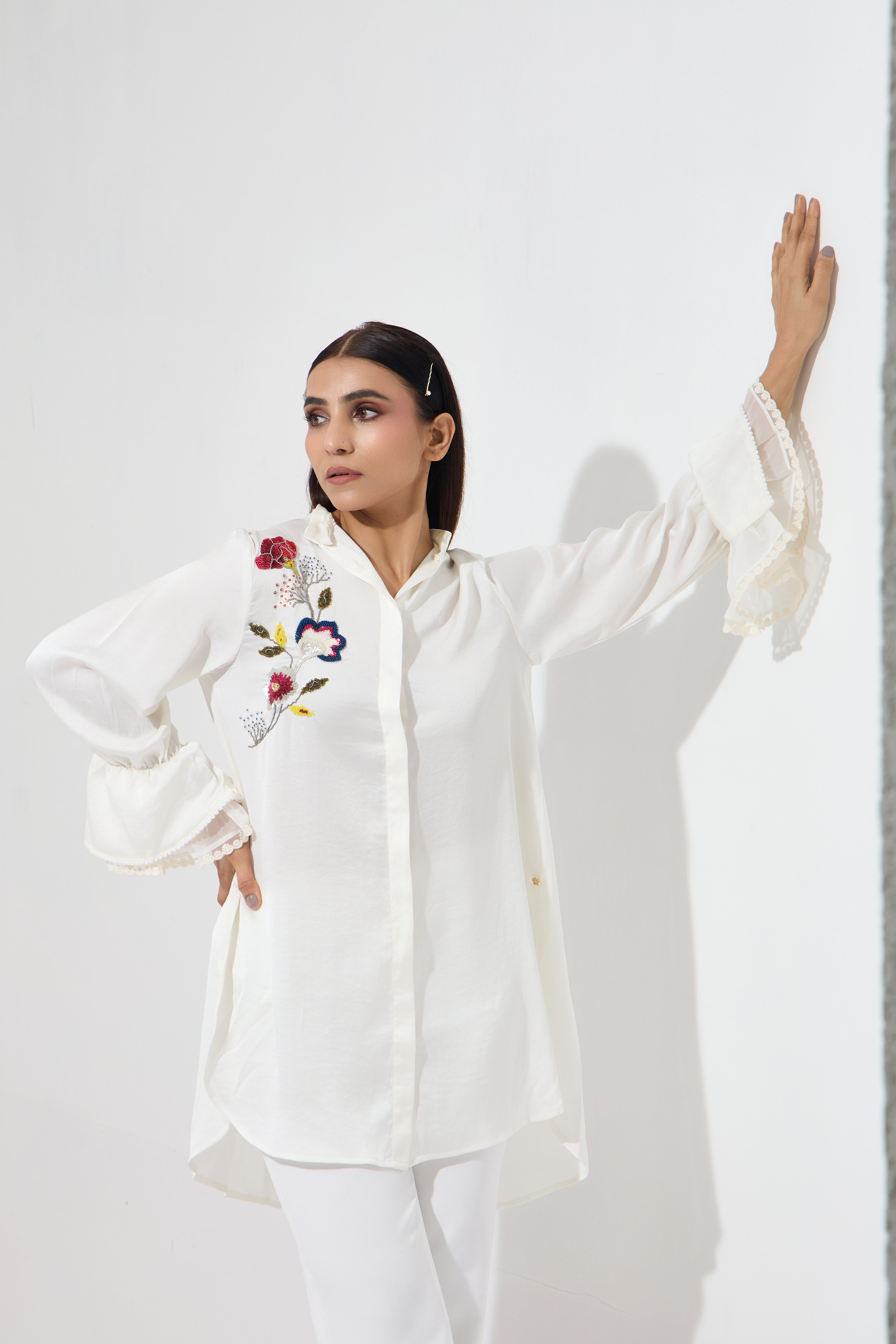 Milady embroidered formal long top — styled view | Haus of Handmade