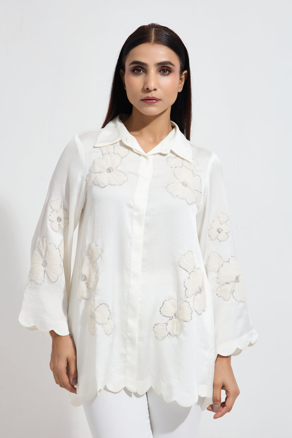 Shimmy formal sequined shirt — styled view | Haus of Handmade