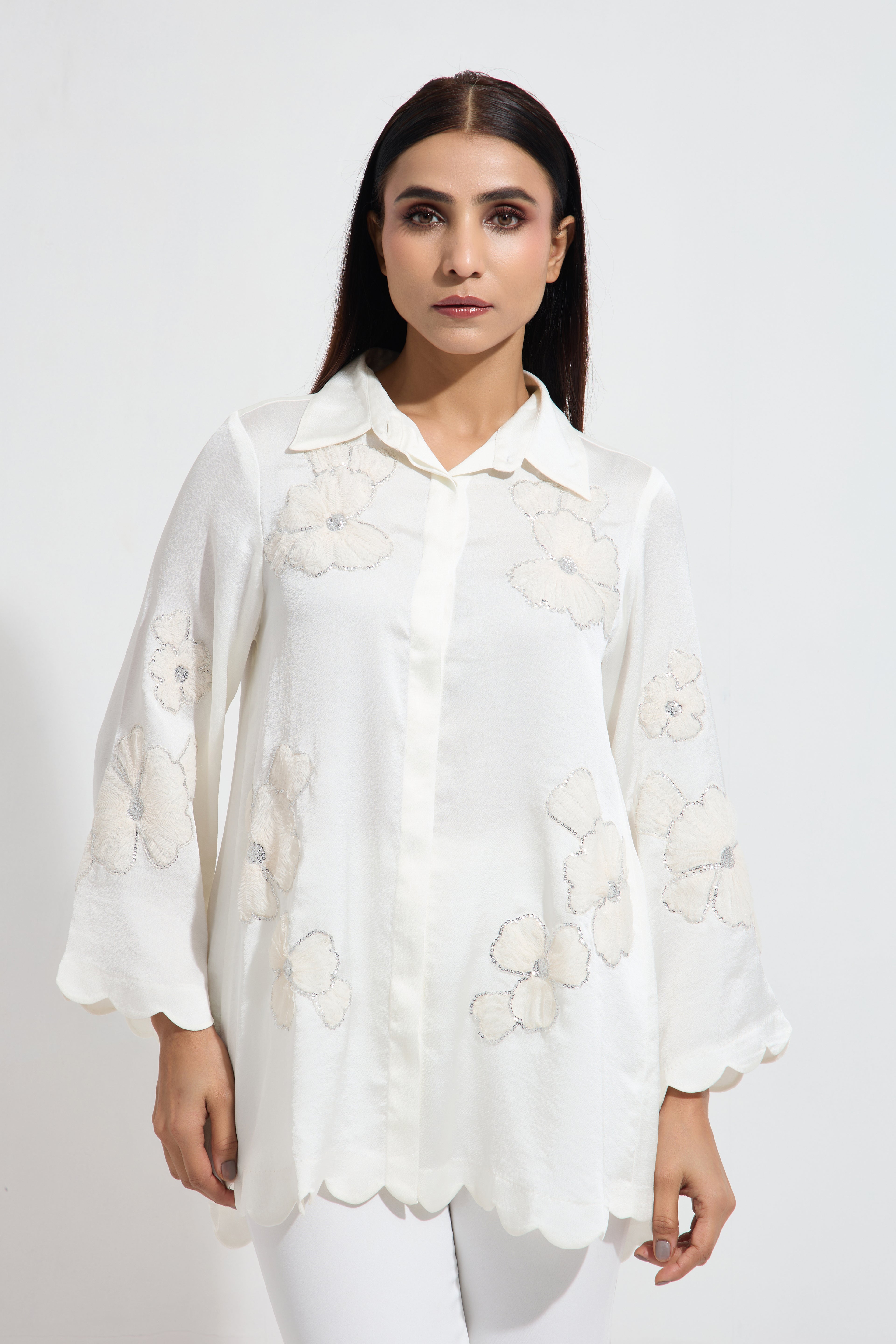 Shimmy formal sequined shirt — styled view | Haus of Handmade