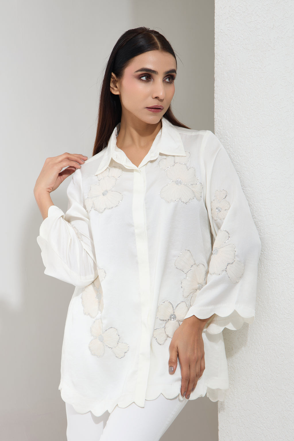 Shimmy formal sequined shirt — side view | Haus of Handmade
