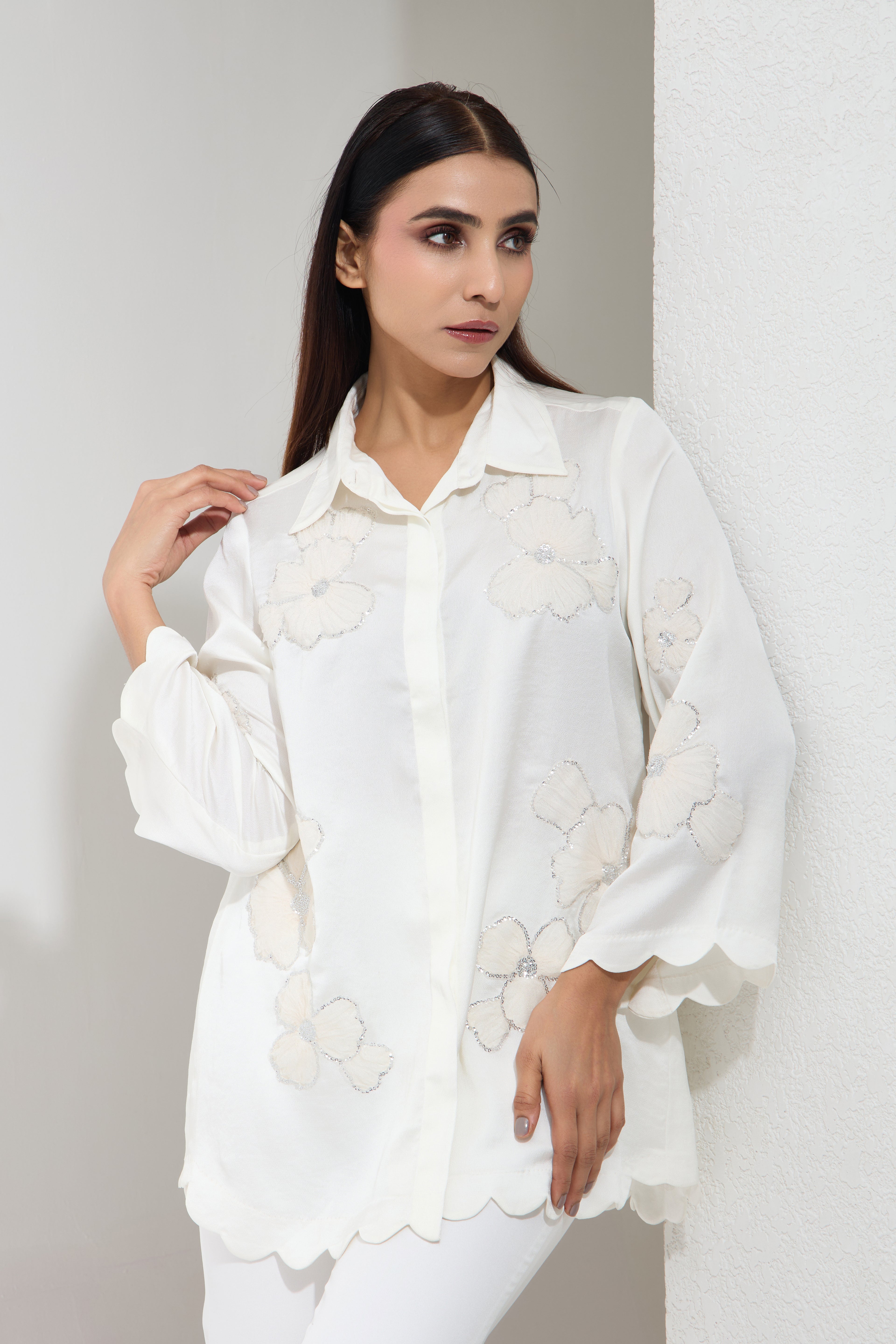 Shimmy formal sequined shirt — side view | Haus of Handmade