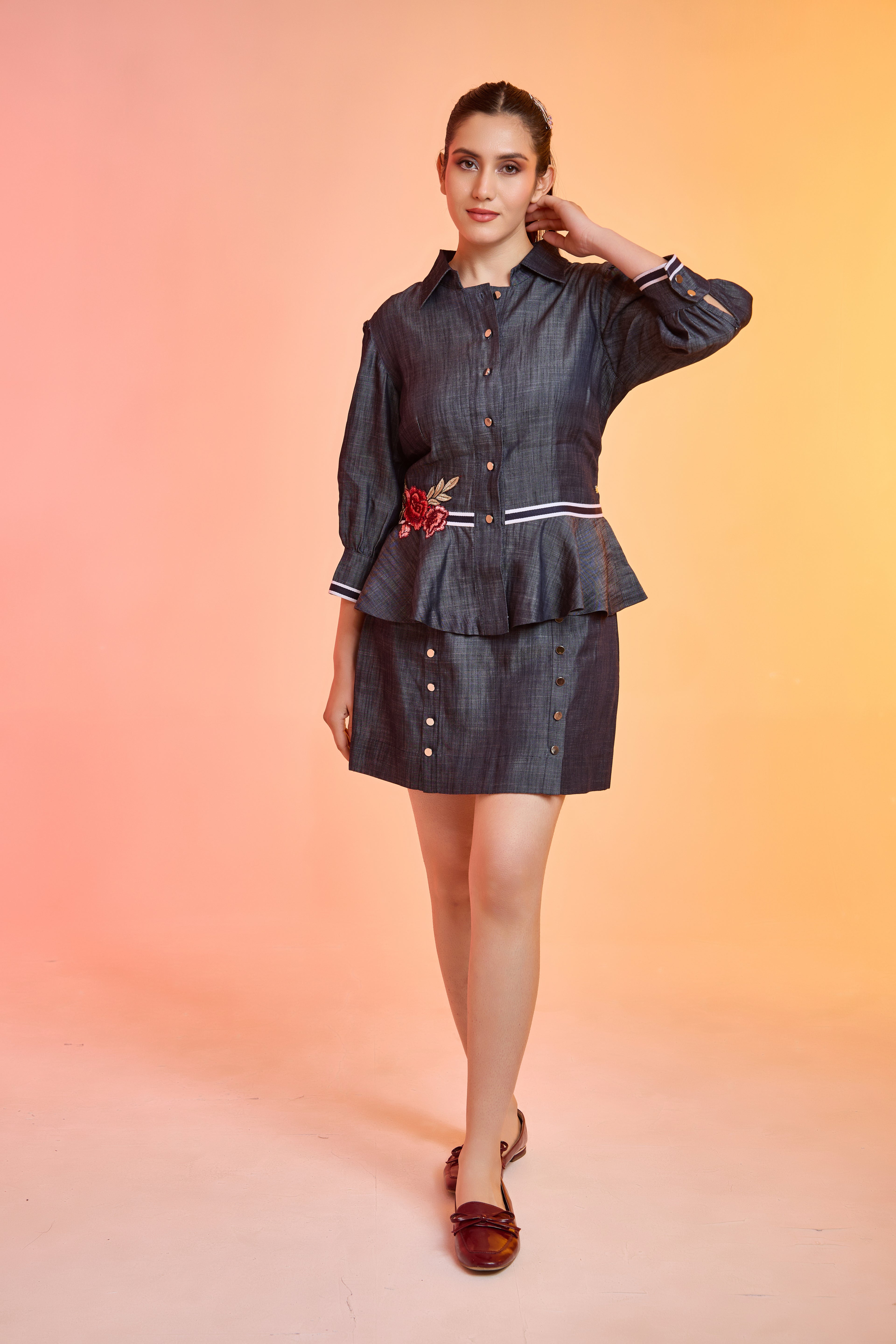 DOENIM denim co-ord set — front view | Haus of Handmade