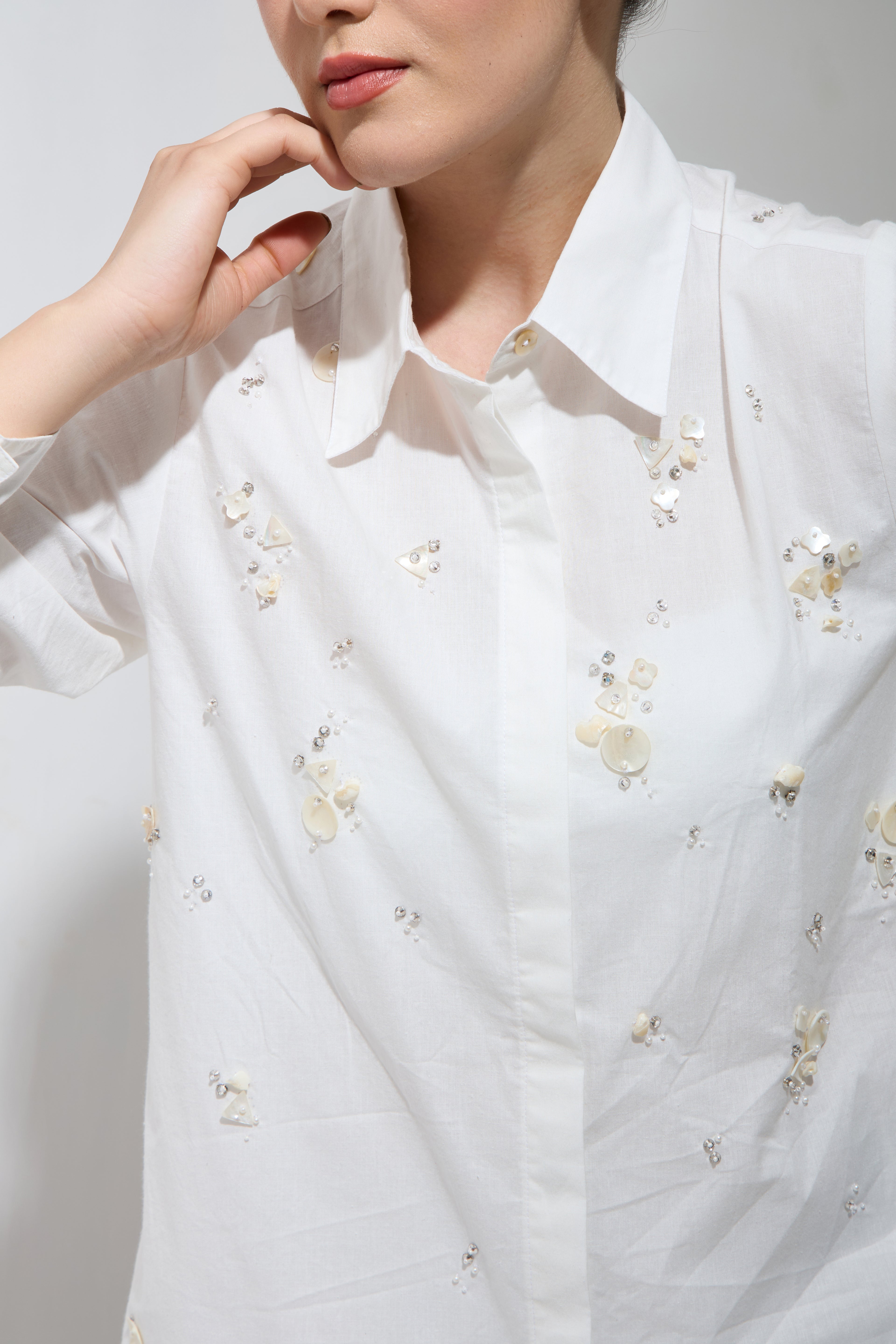 OYSTER embroidered cotton shirt — back view | Haus of Handmade