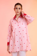 Darling Dot pink formal printed cotton shirt — front view | Haus of Handmade