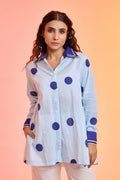 Darling Dot blue formal printed cotton shirt — front view | Haus of Handmade