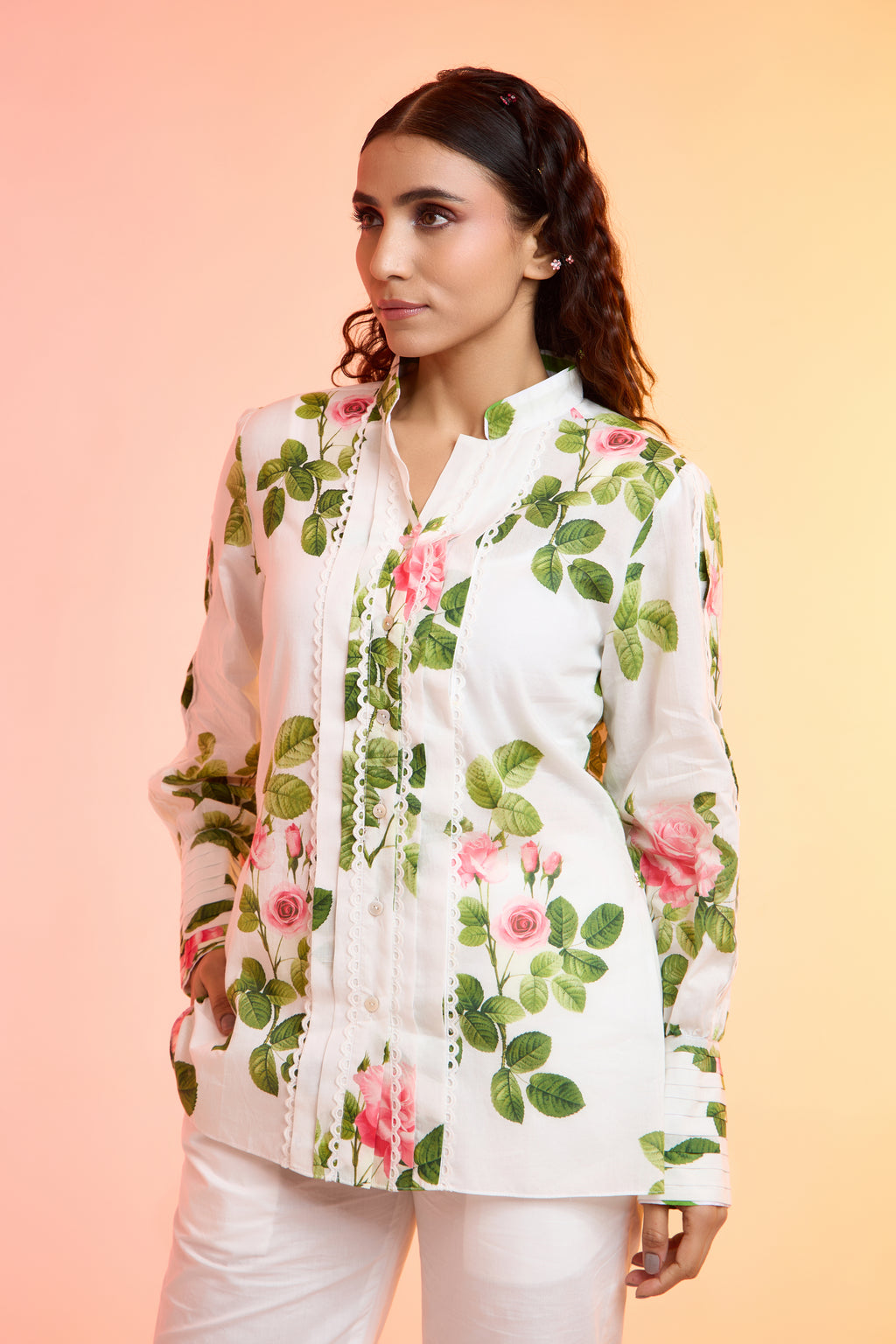 Hey Flower printed cotton shirt — back view | Haus of Handmade