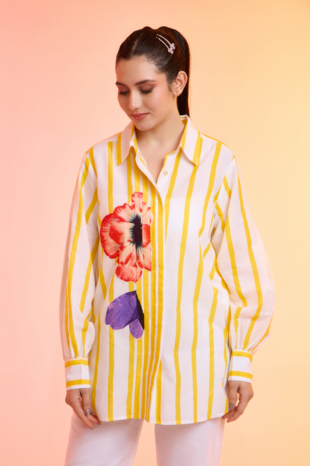 MYSTRIPE printed cotton shirt — back view | Haus of Handmade