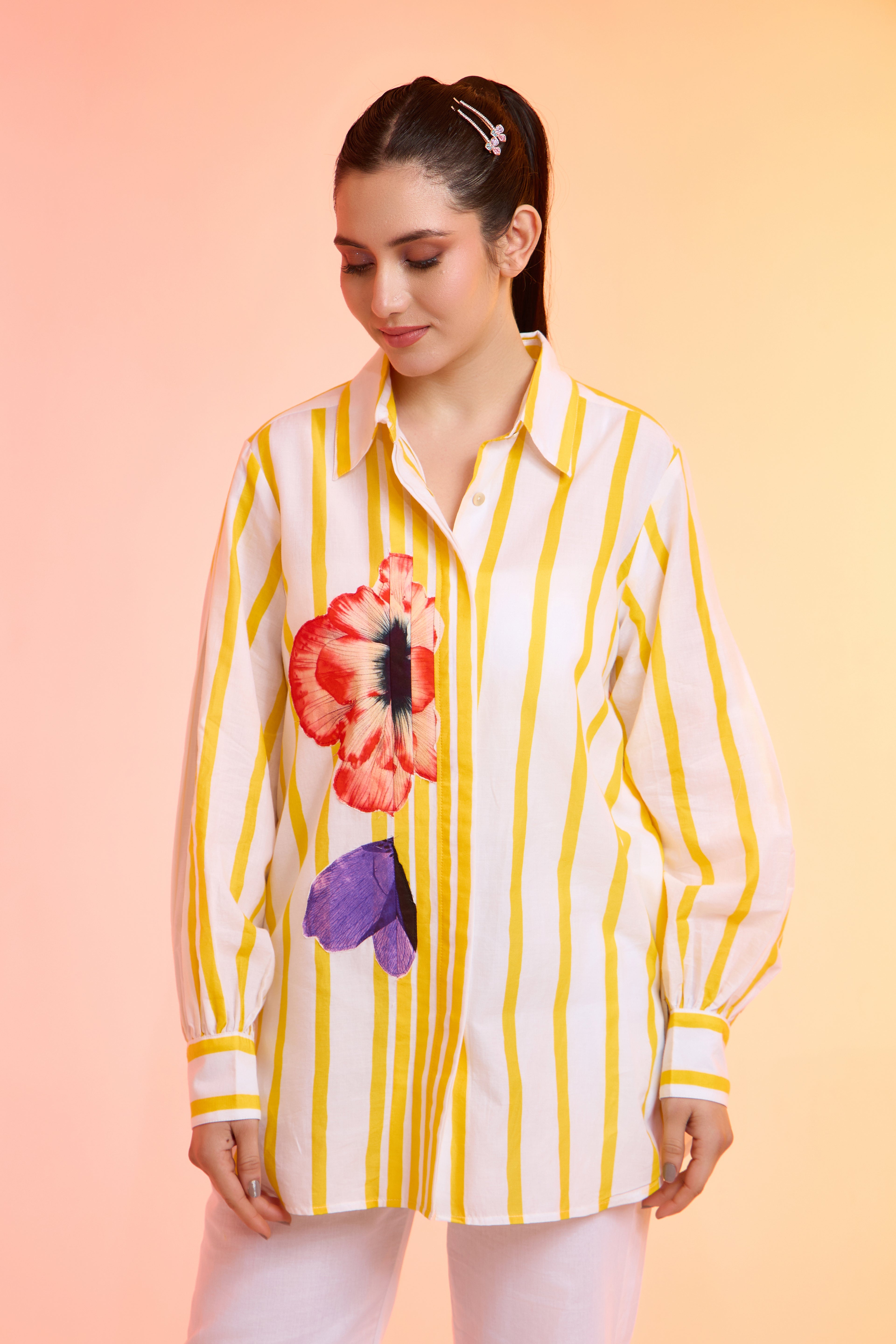 MYSTRIPE printed cotton shirt — back view | Haus of Handmade