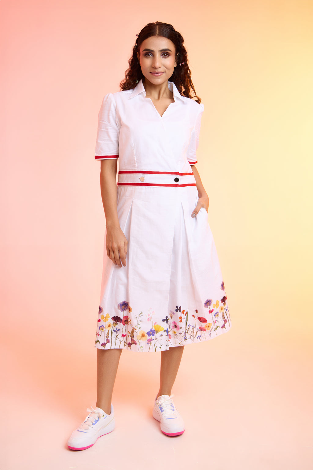 LAZYLEAF printed cotton dress — front view | Haus of Handmade