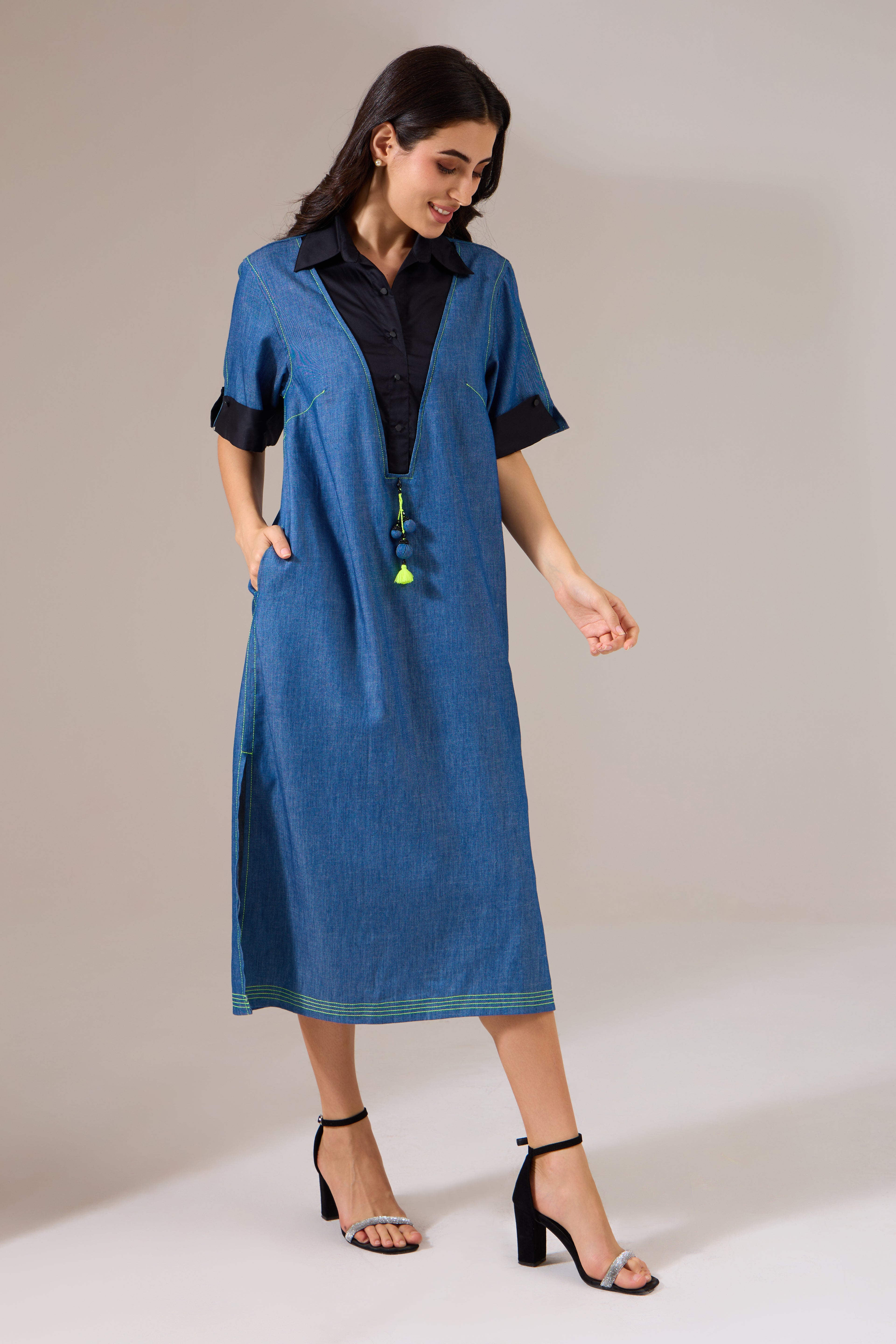 RITZY denim dress — side view | Haus of Handmade