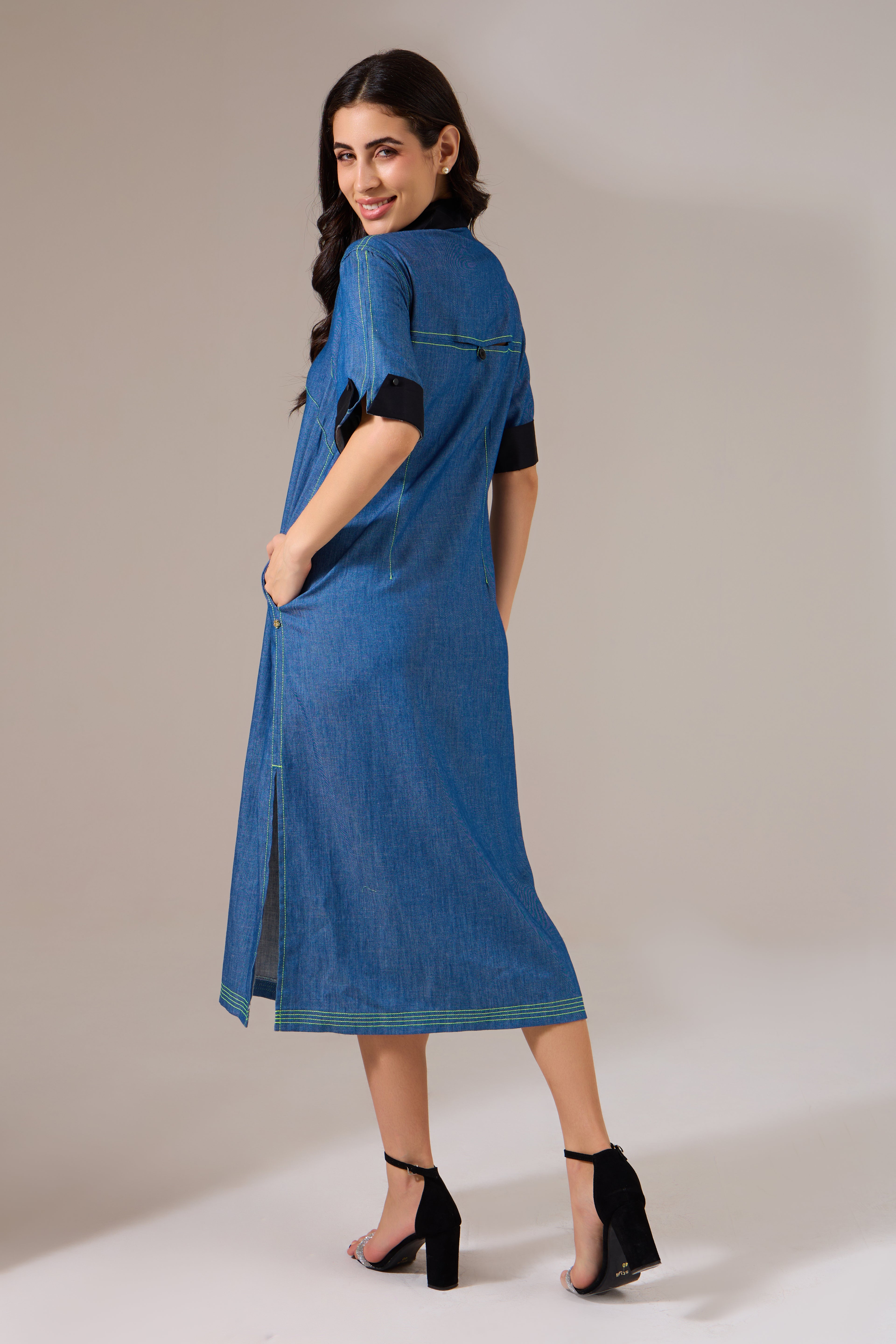 RITZY denim dress — back view | Haus of Handmade