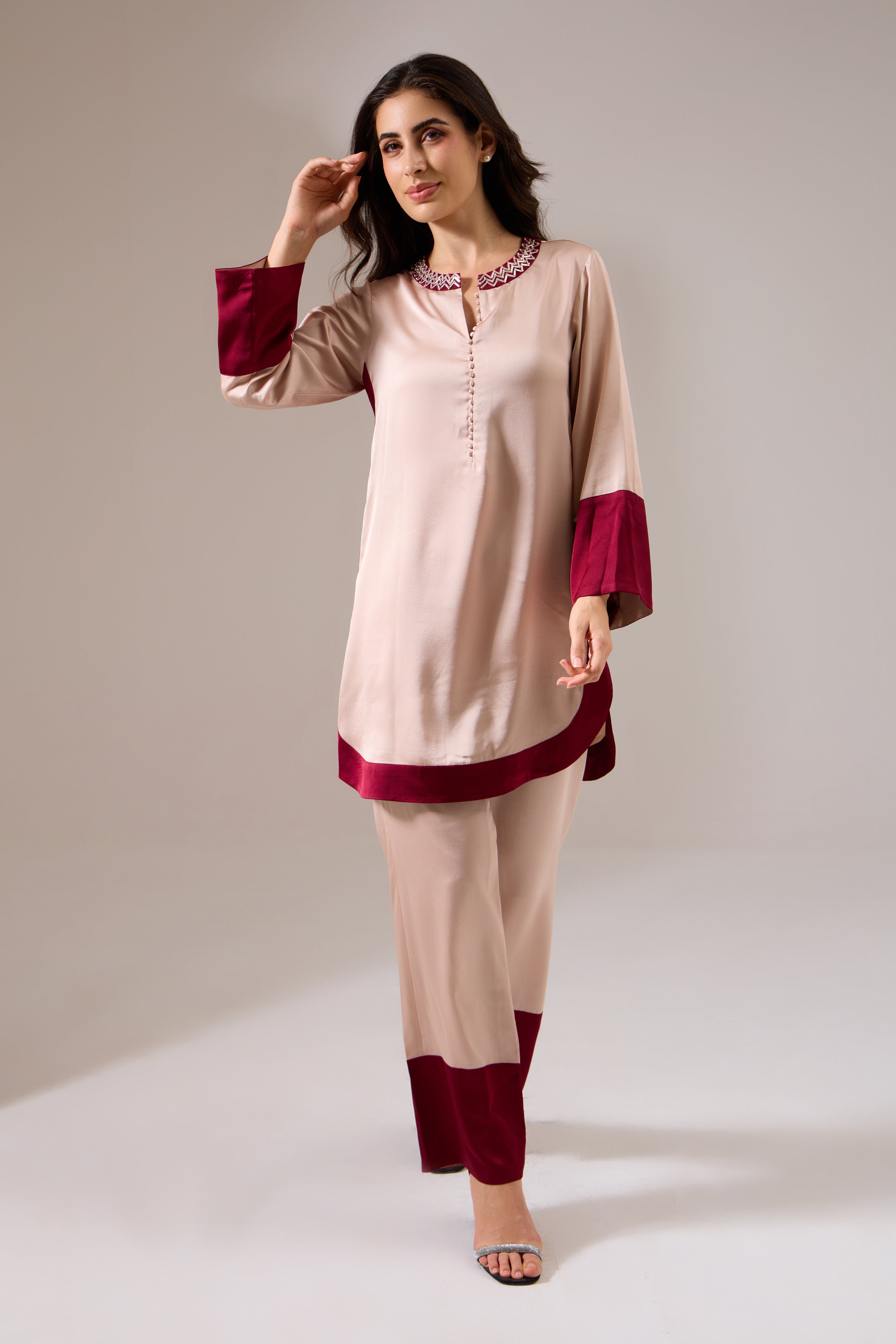 Nia Formal Rose Gold Indo-Western Tunic Set