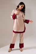 NIA Formal Rose Gold Indo-western Tunic Set — front view | Haus of Handmade