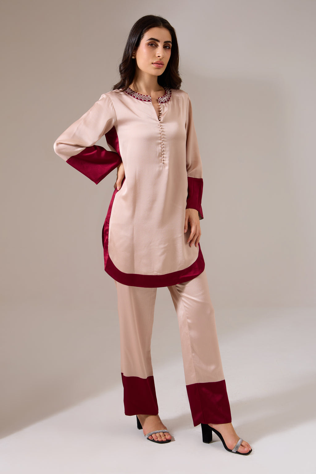 Nia Formal Rose Gold Indo-Western Tunic Set