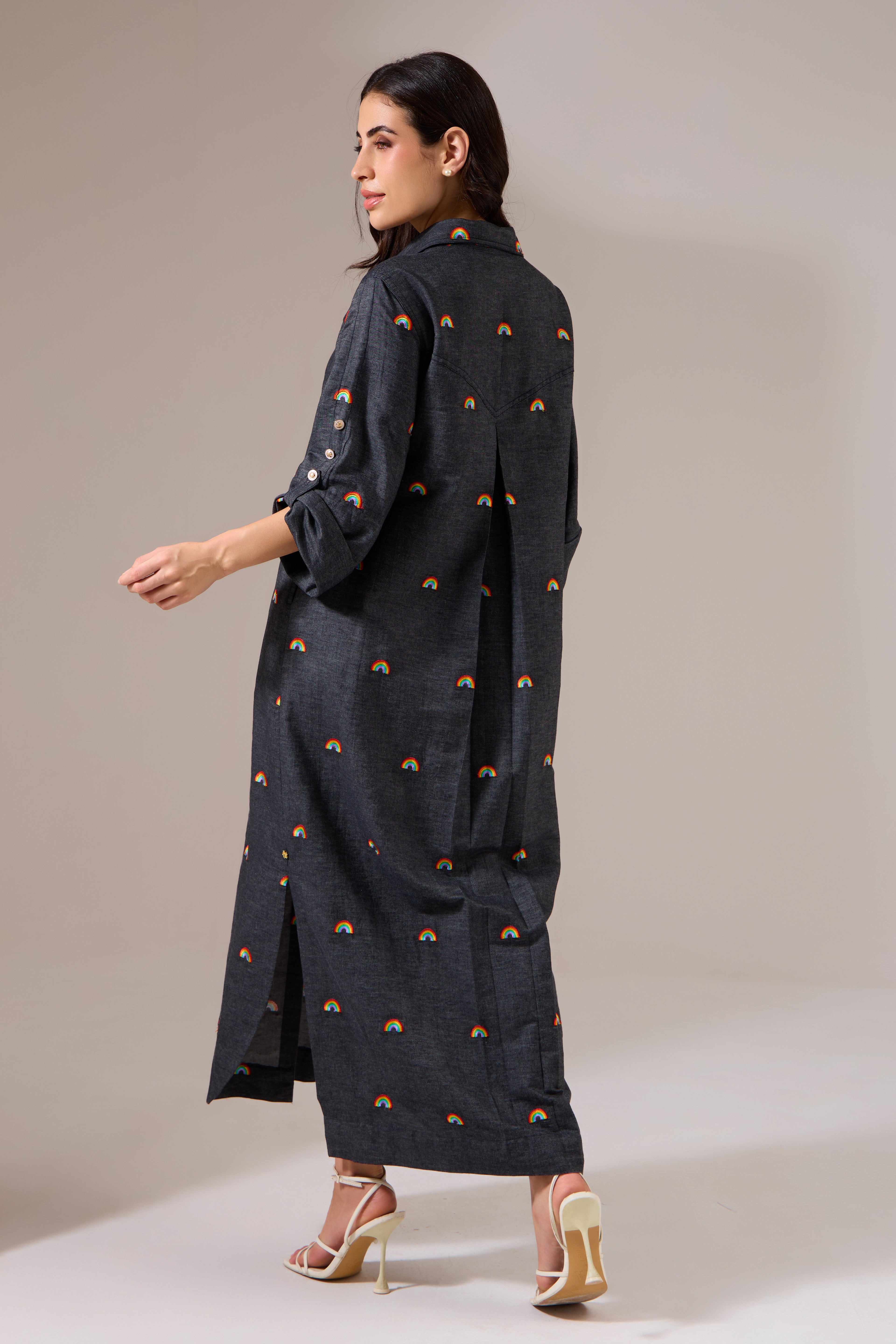 Rainbow Denim Long Dress