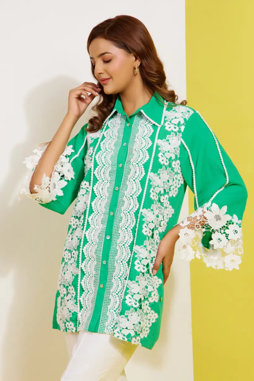 Just Lace formal shirt — front view | Haus of Handmade