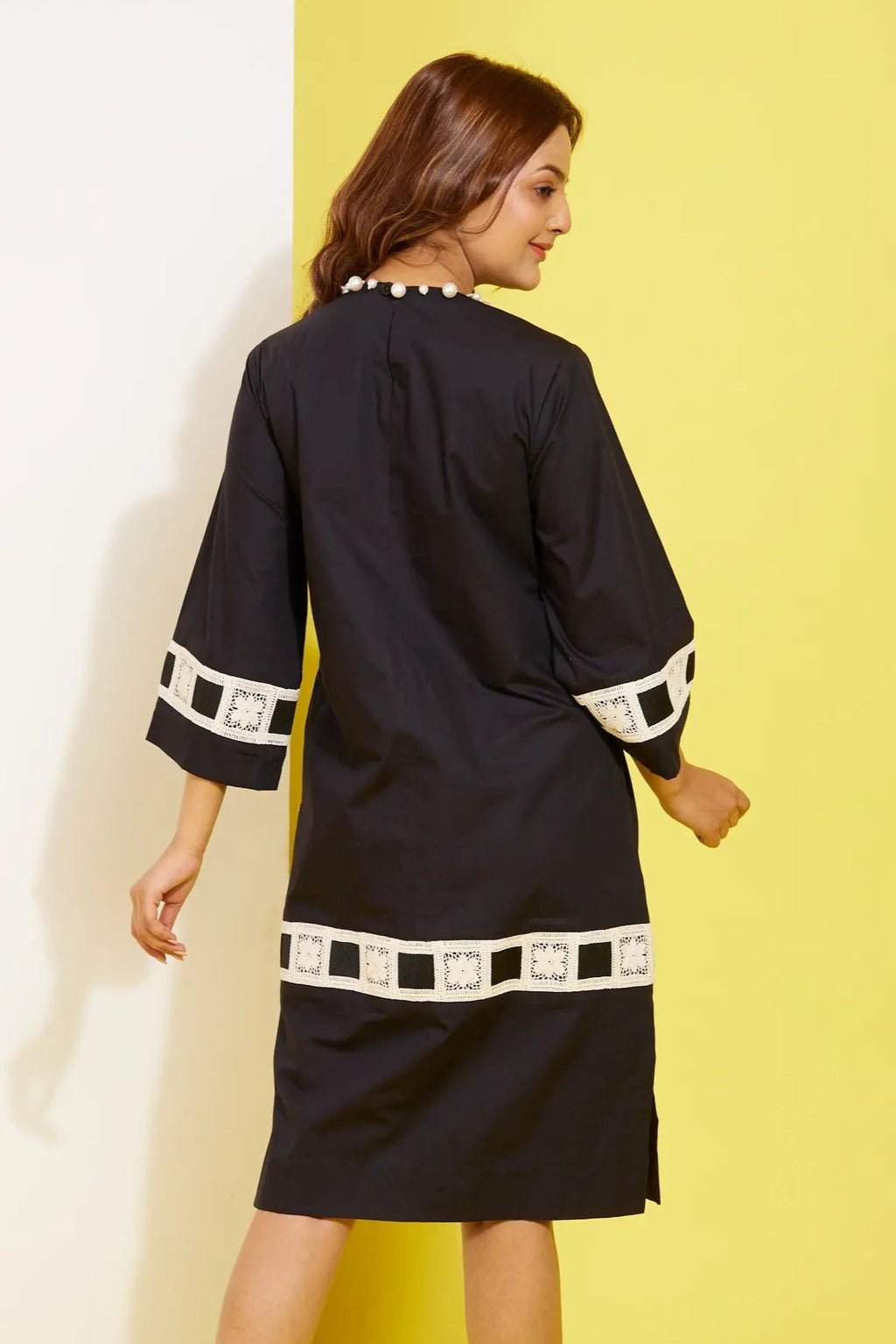 GALAXY black cotton poplin dress — side view | Haus of Handmade