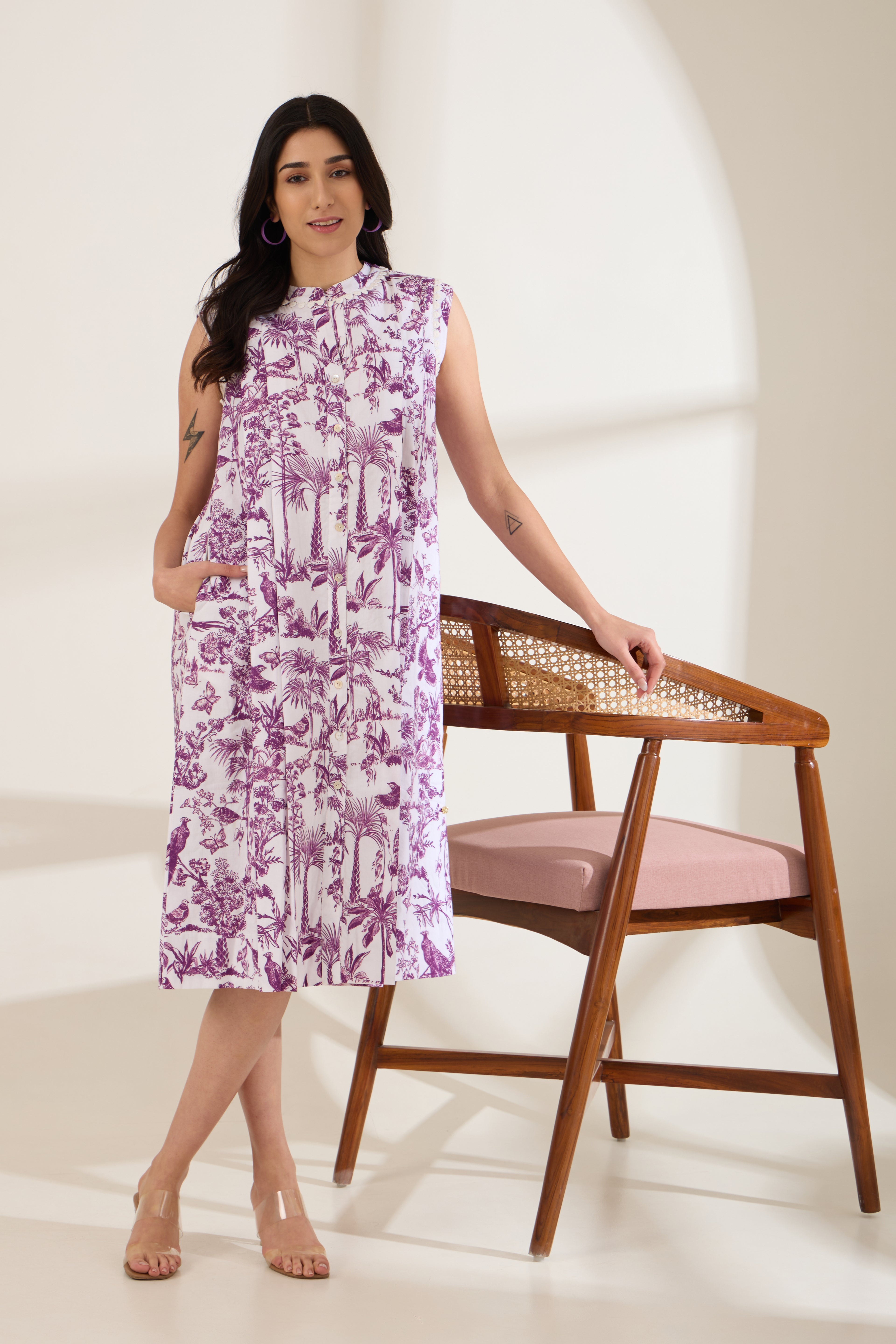 PURPLE TOILE Printed Dress — front view | Haus of Handmade