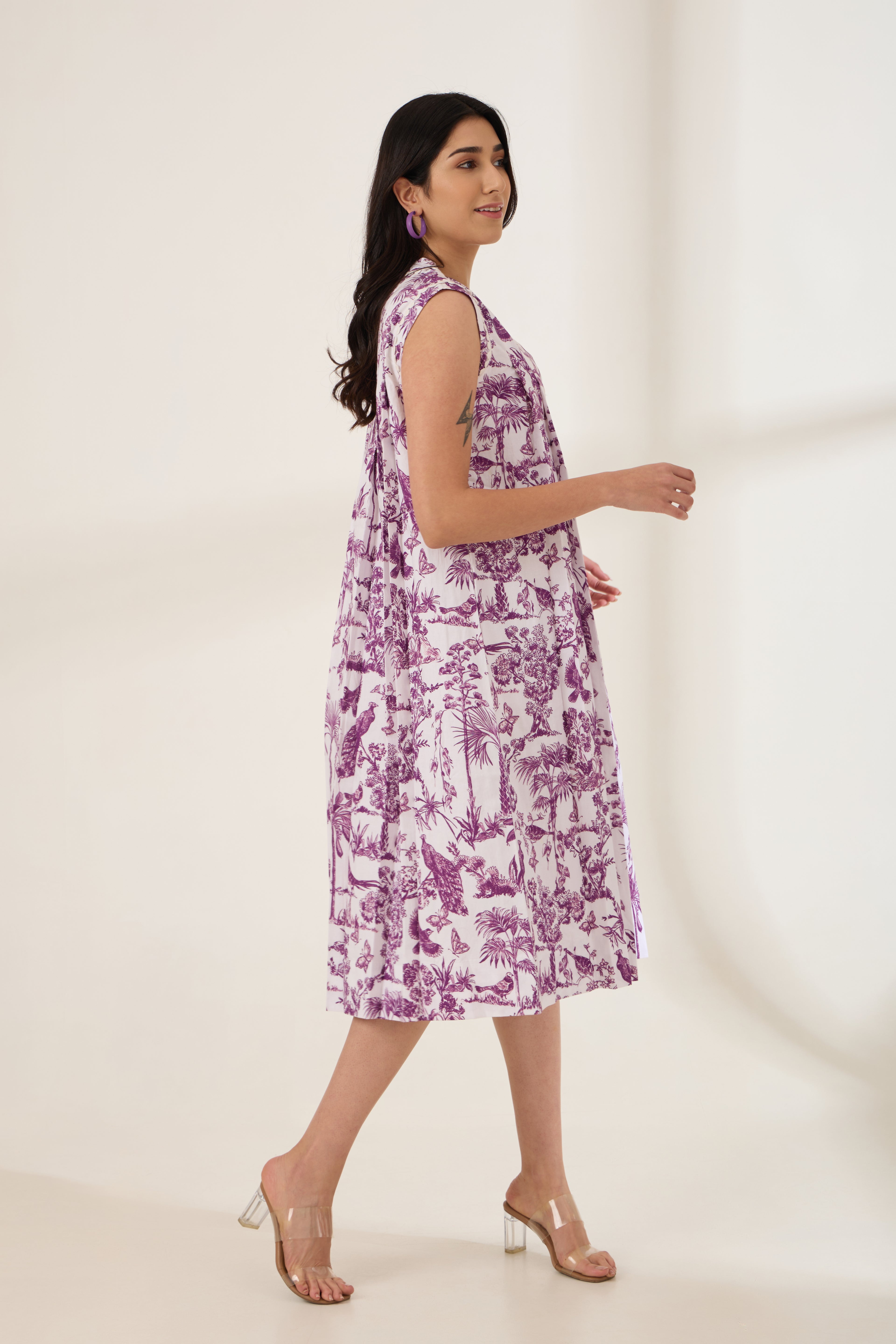 Purple Toile Printed Dress