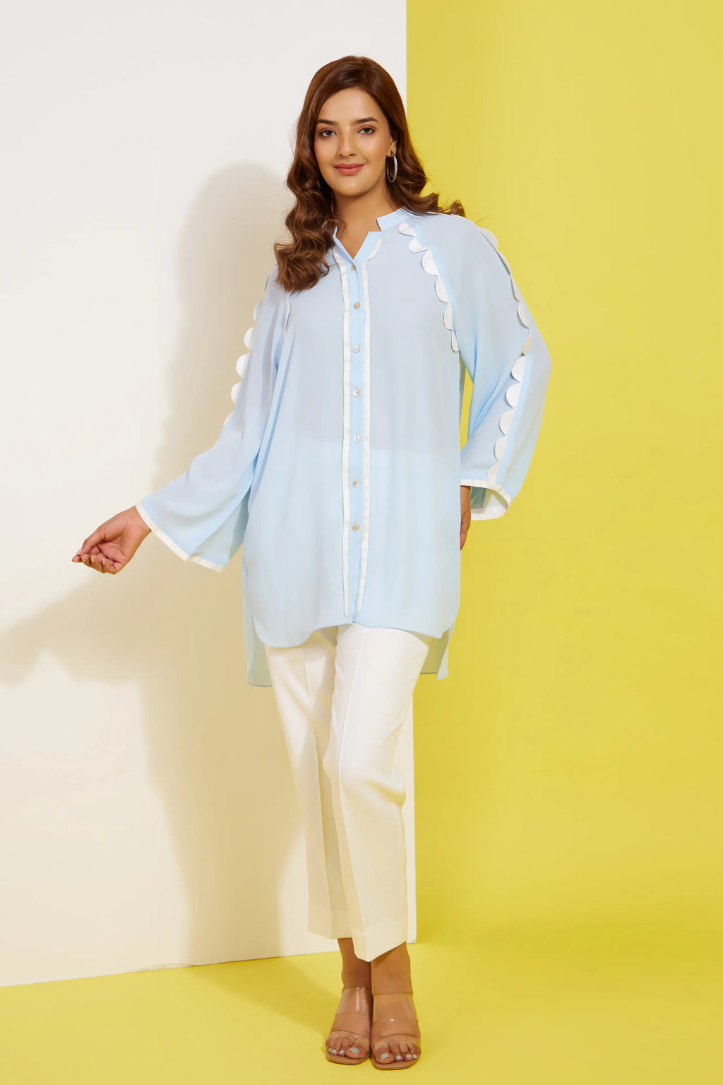 Muse formal scallop shirt — styled view | Haus of Handmade