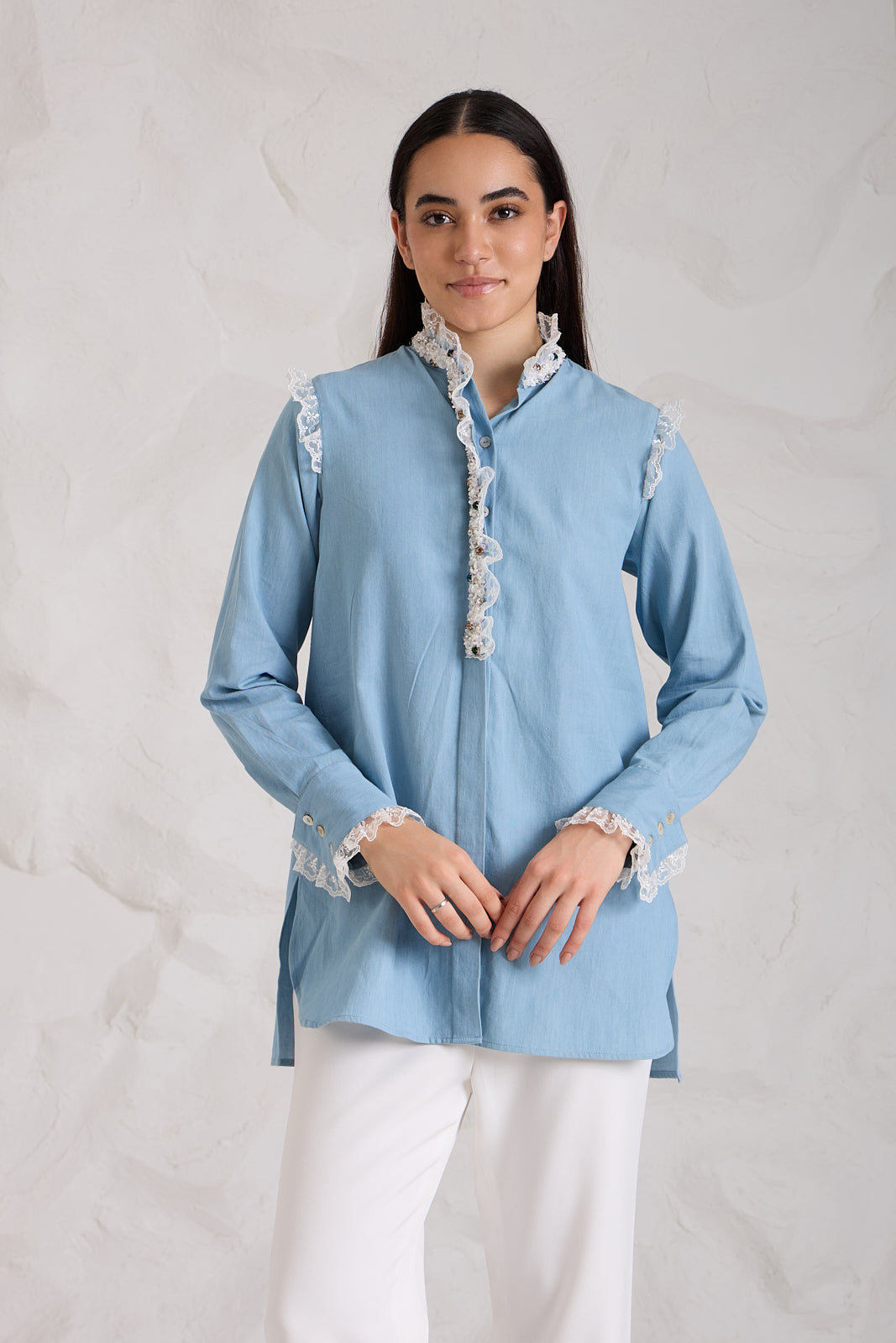 FRILL denim shirt