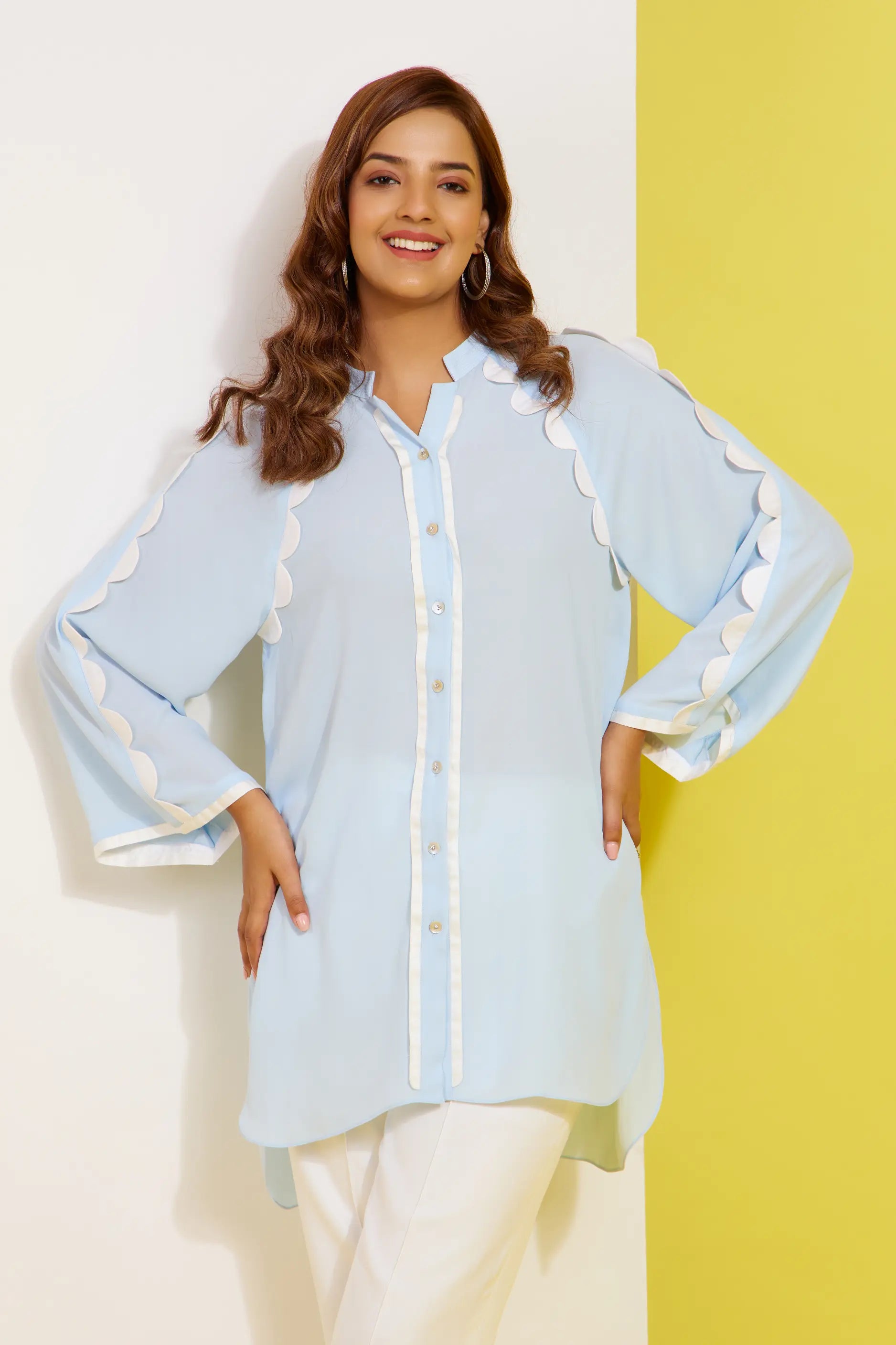 Muse formal scallop shirt — side view | Haus of Handmade