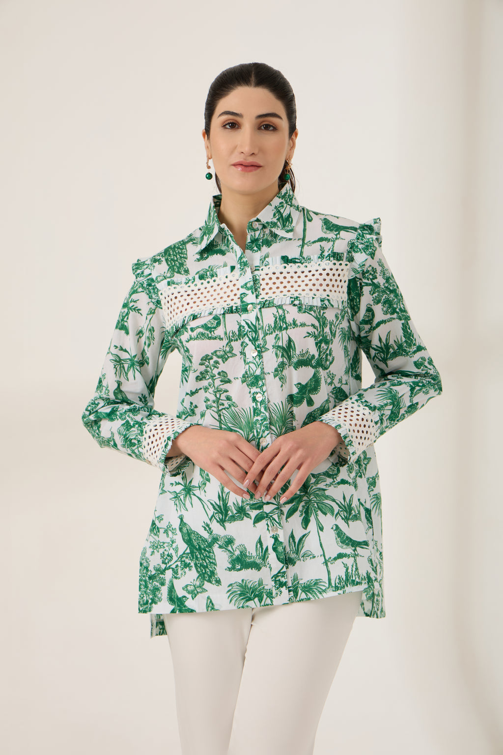 Green Toile Printed Cotton Shirt