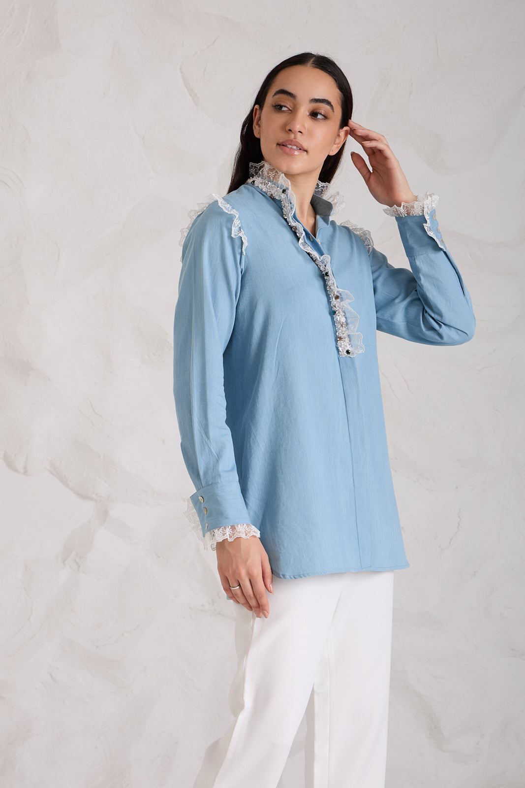 FRILL denim shirt