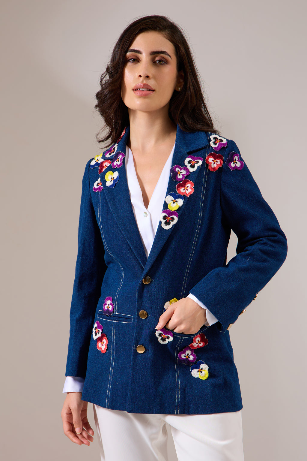 PANSY denim jacket — front view | Haus of Handmade