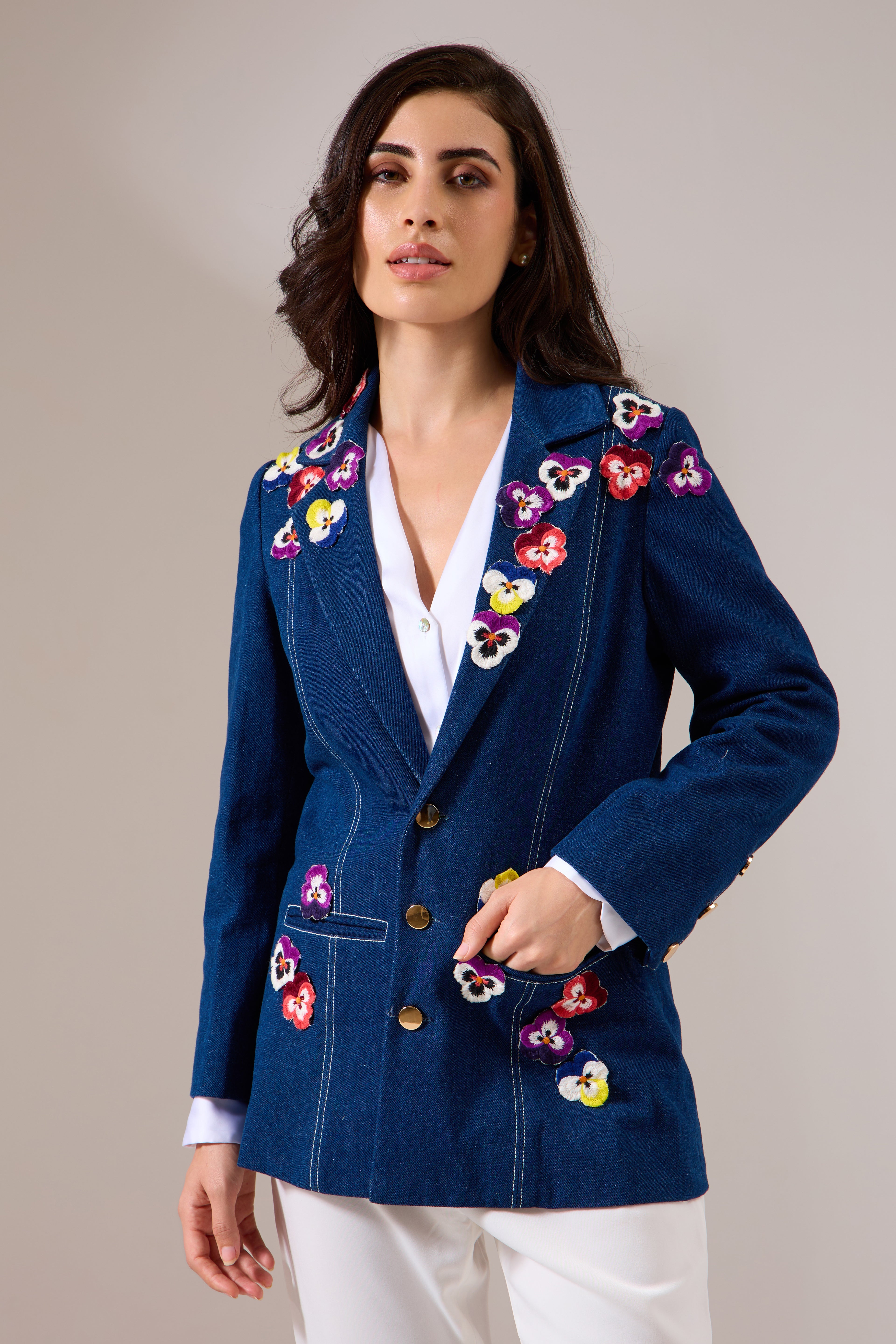 PANSY denim jacket — front view | Haus of Handmade