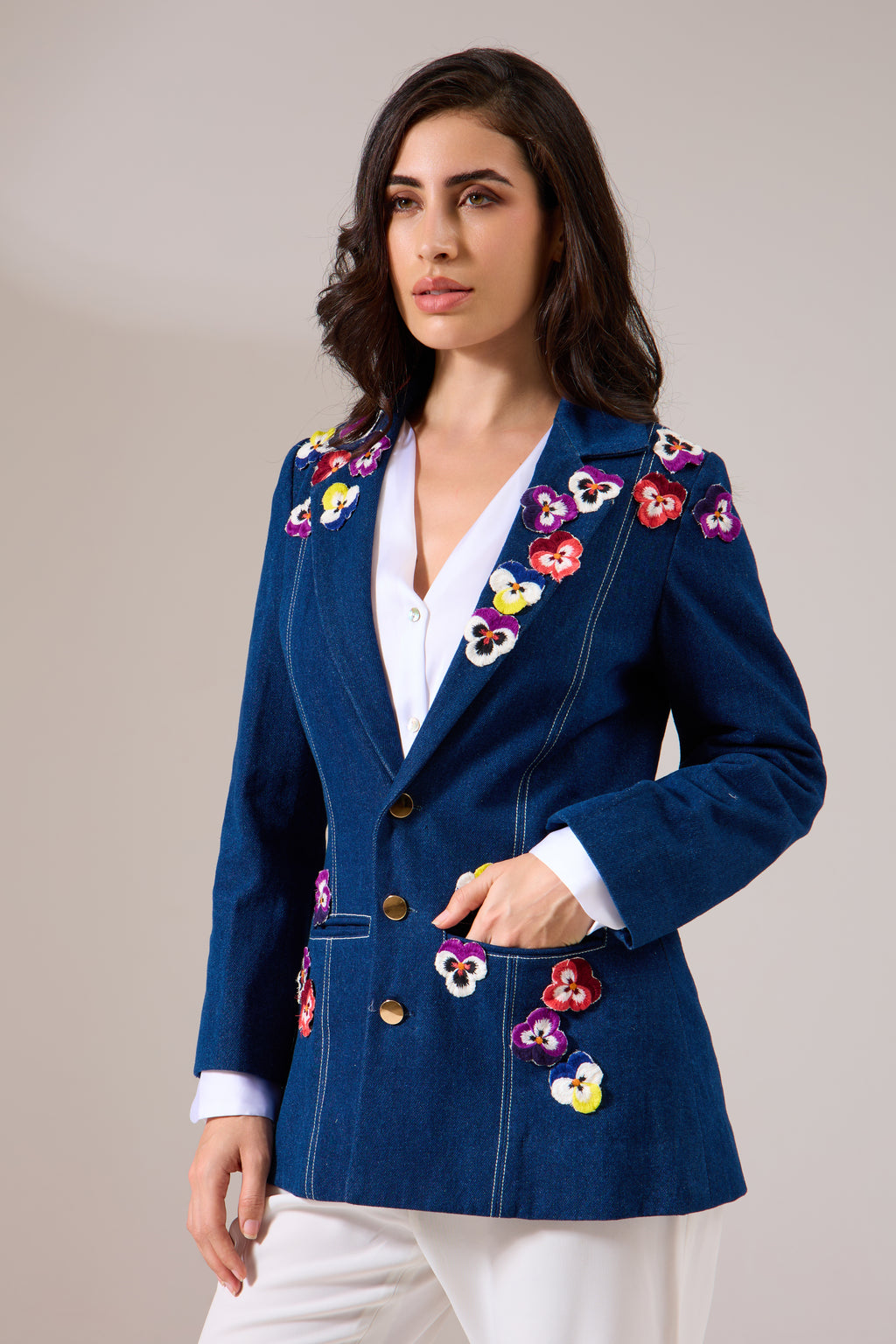 PANSY denim jacket — side view | Haus of Handmade