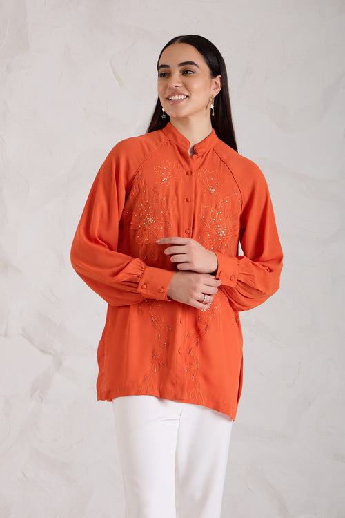 CHARMER Embroidered Shirt — front view | Haus of Handmade