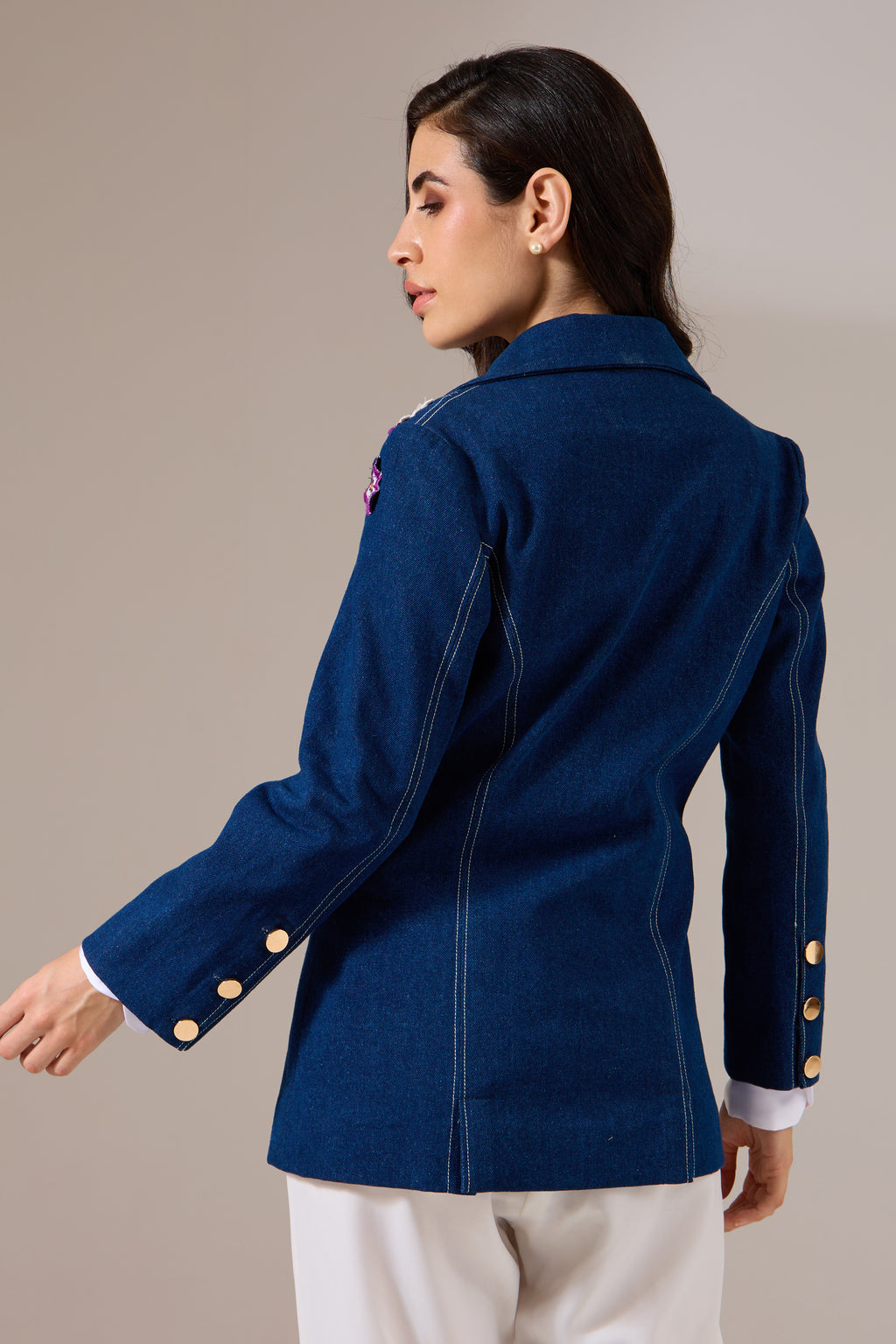 PANSY denim jacket — back view | Haus of Handmade