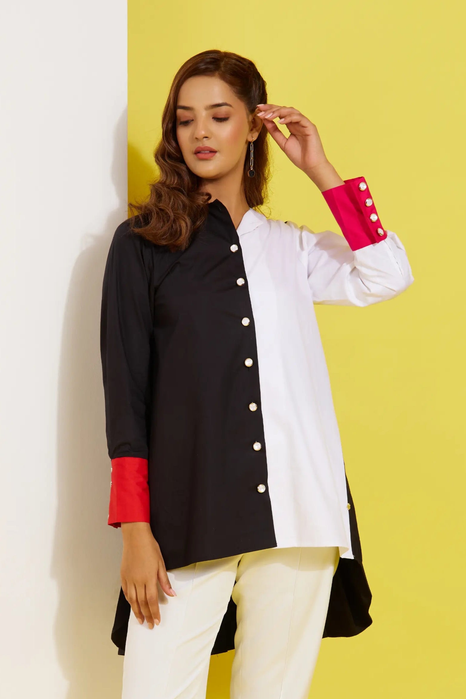 STELLAR 4 cotton colour block shirt — front view | Haus of Handmade