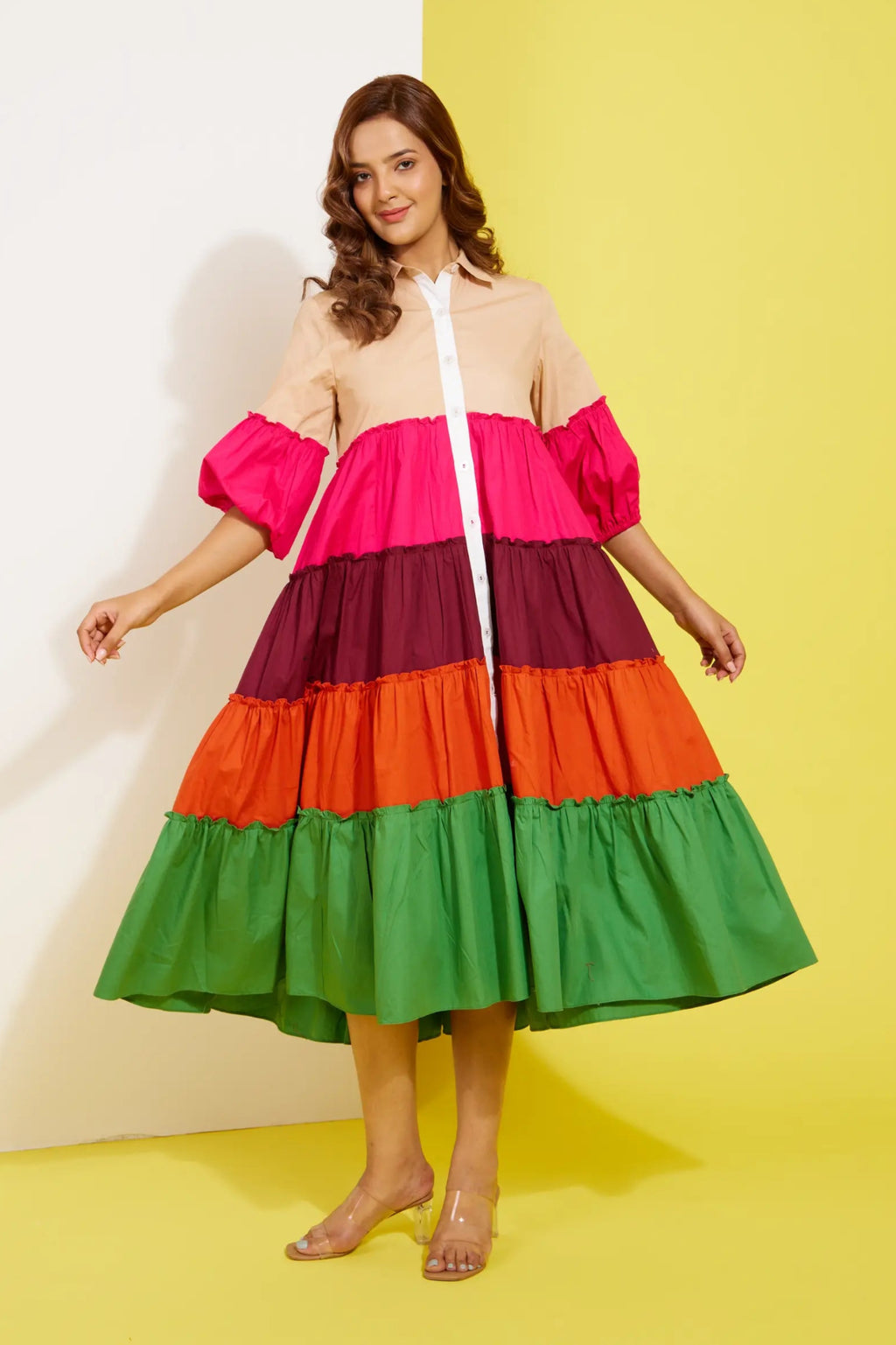 PRISMA multicolour cotton poplin dress — front view | Haus of Handmade