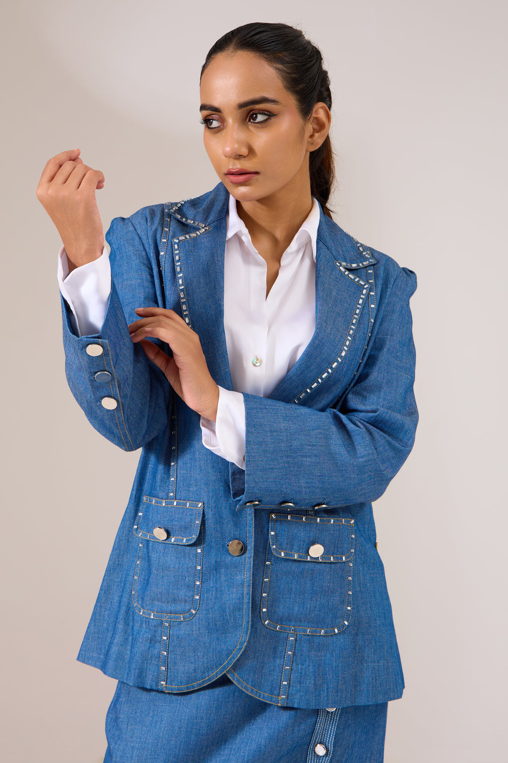 DIAMANTE denim jacket — back view | Haus of Handmade
