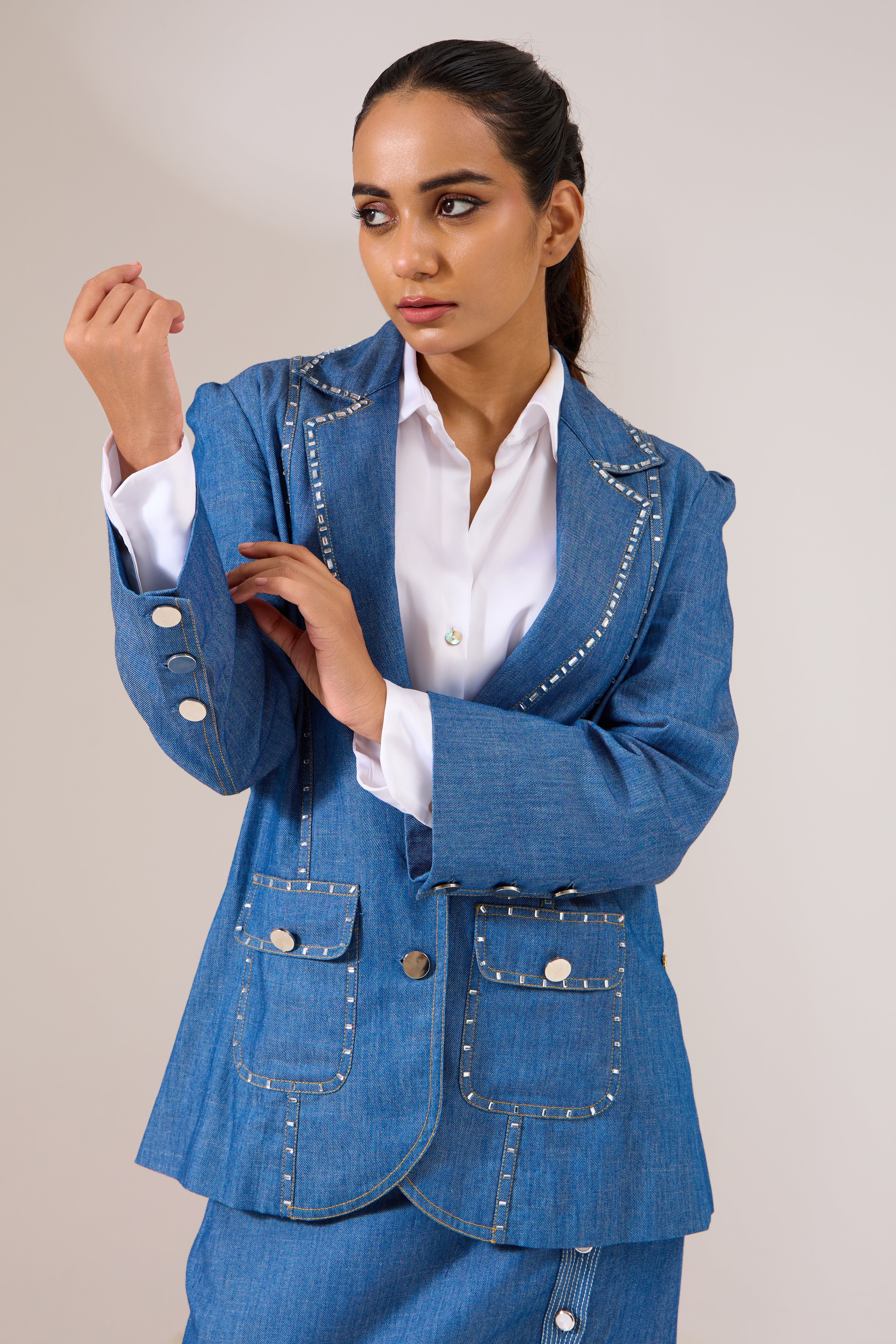 DIAMANTE denim jacket — back view | Haus of Handmade