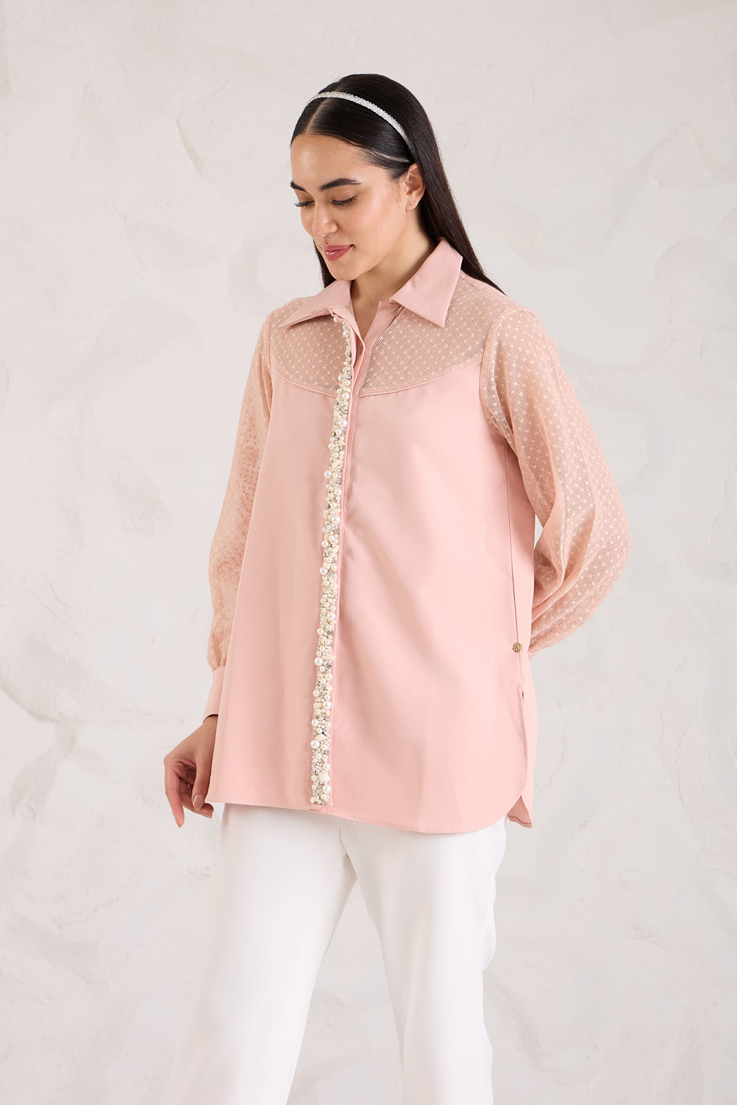 PEARLY formal banana crepe shirt