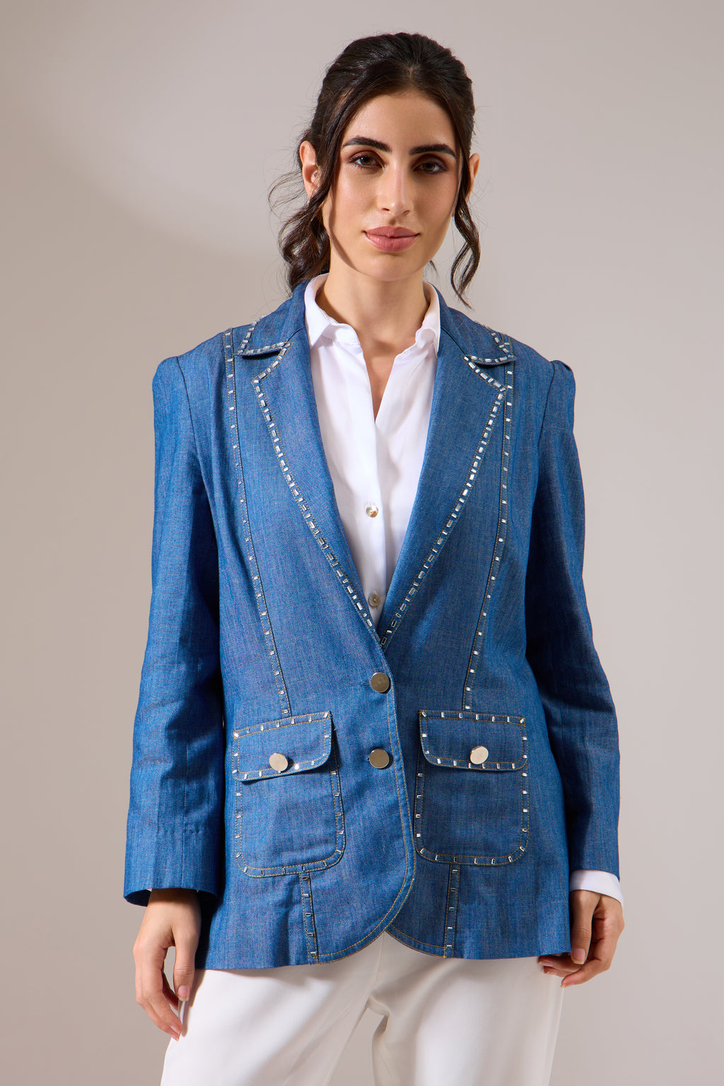 DIAMANTE denim jacket — front view | Haus of Handmade