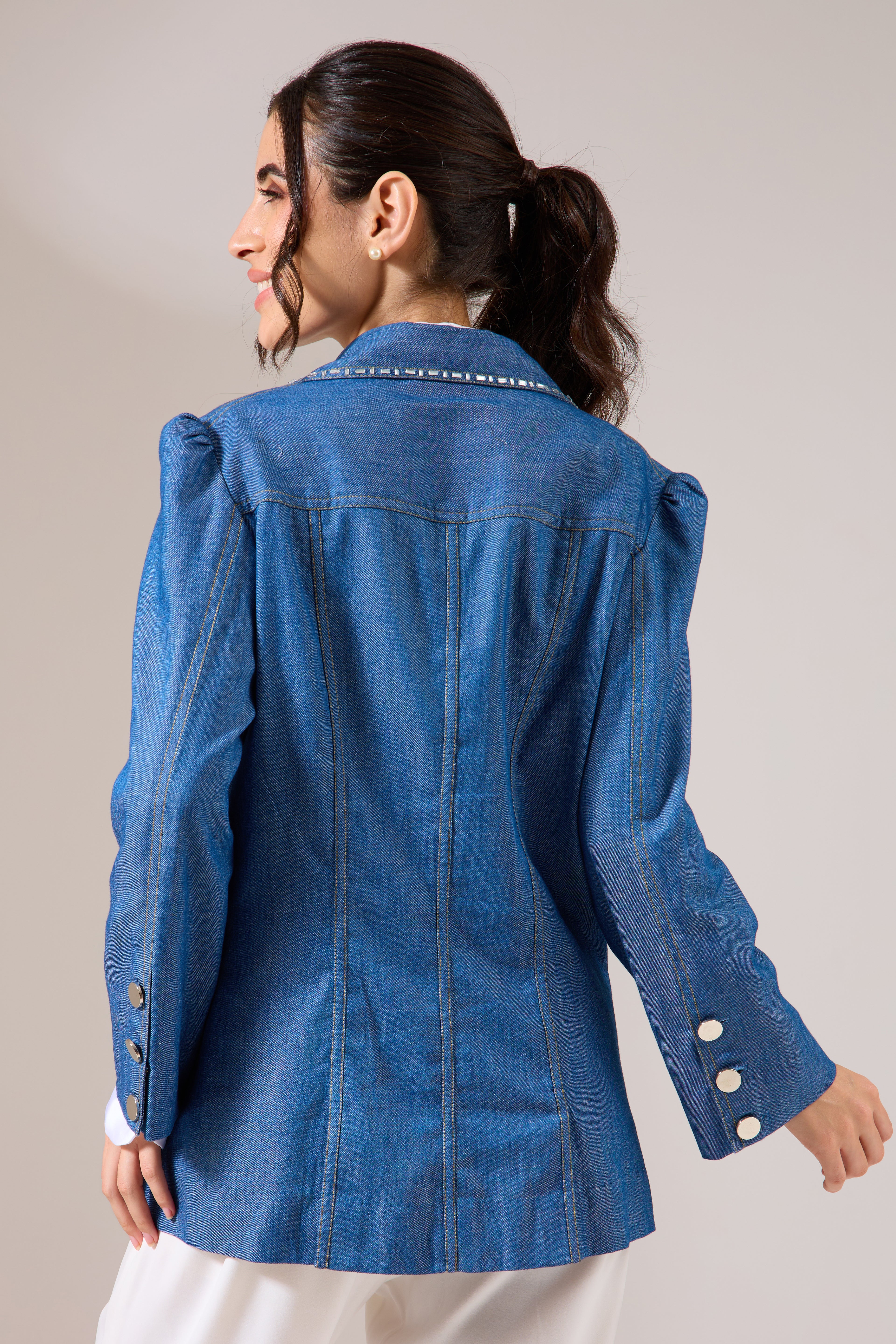 DIAMANTE denim jacket — side view | Haus of Handmade