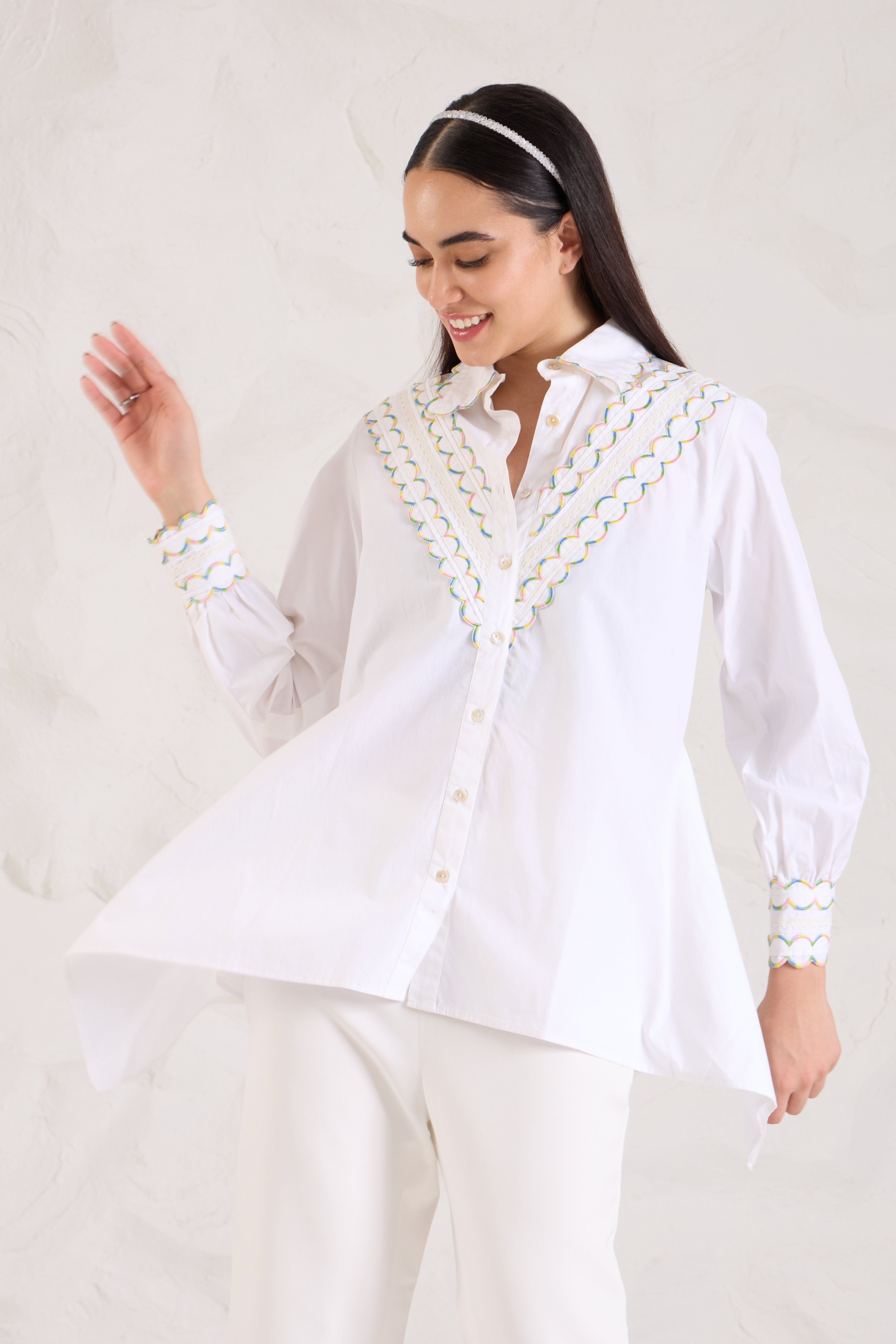 SHADED Scallop Poplin Shirt — front view | Haus of Handmade