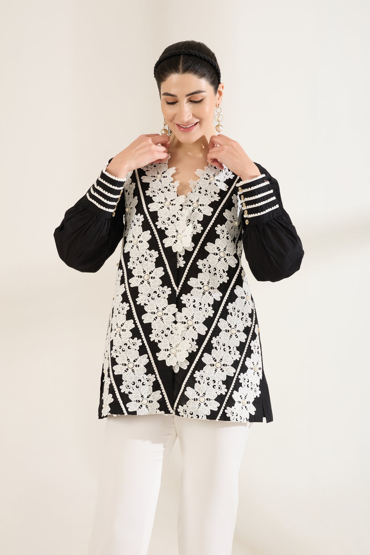 Lattice Lace Cotton Shirt — handcrafted women's clothing | Haus of Handmade