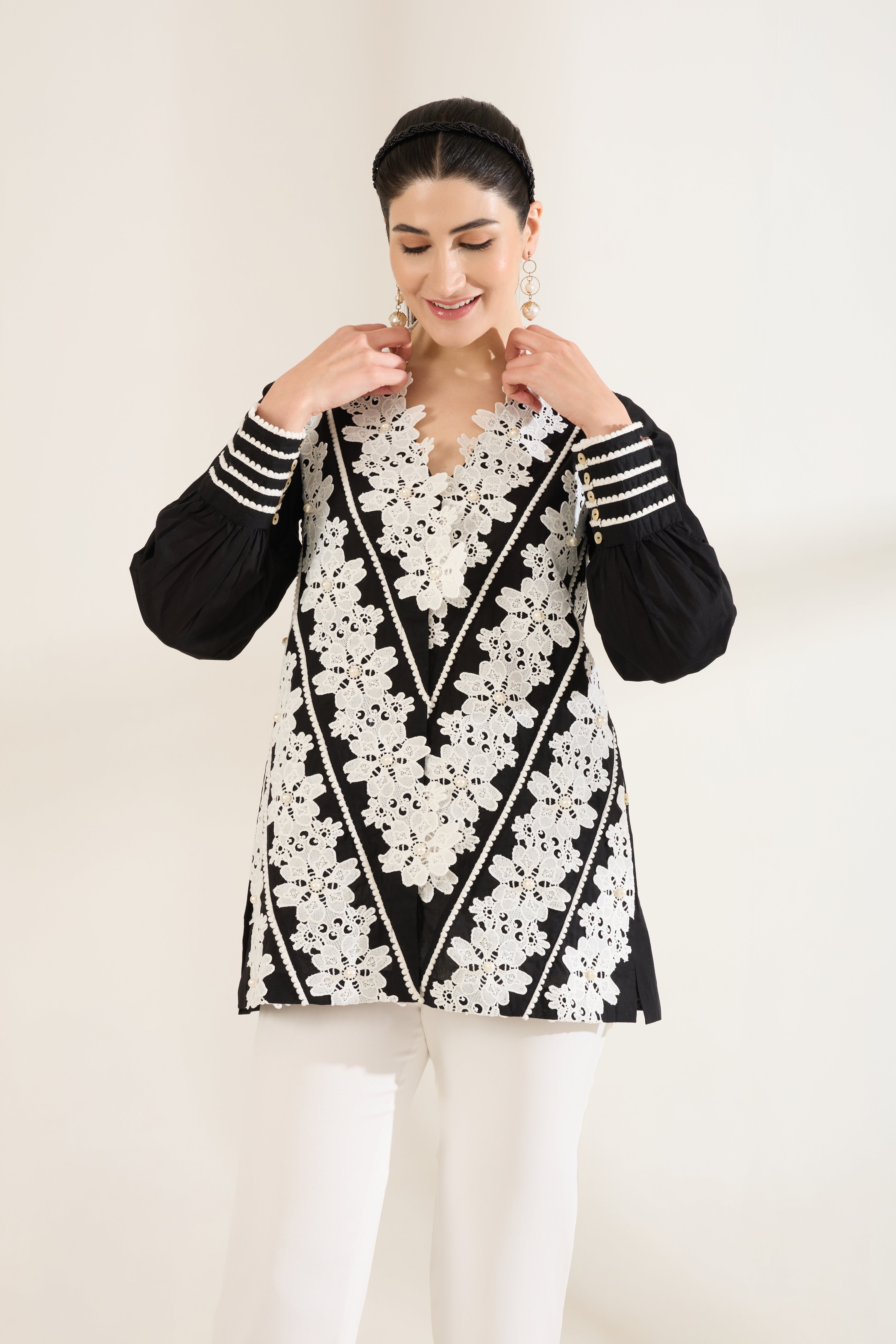 LATTICE LACE COTTON SHIRT