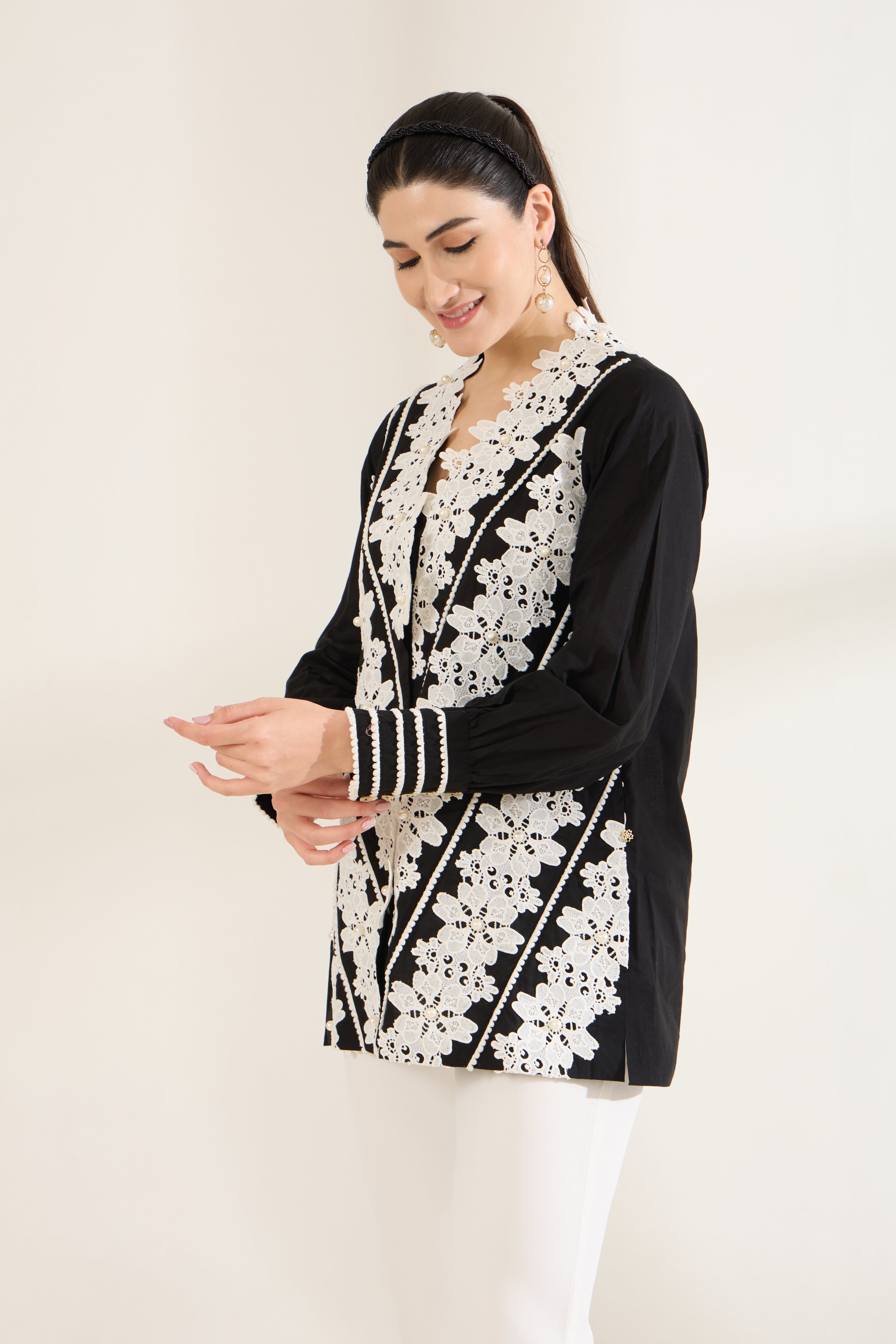 LATTICE LACE COTTON SHIRT
