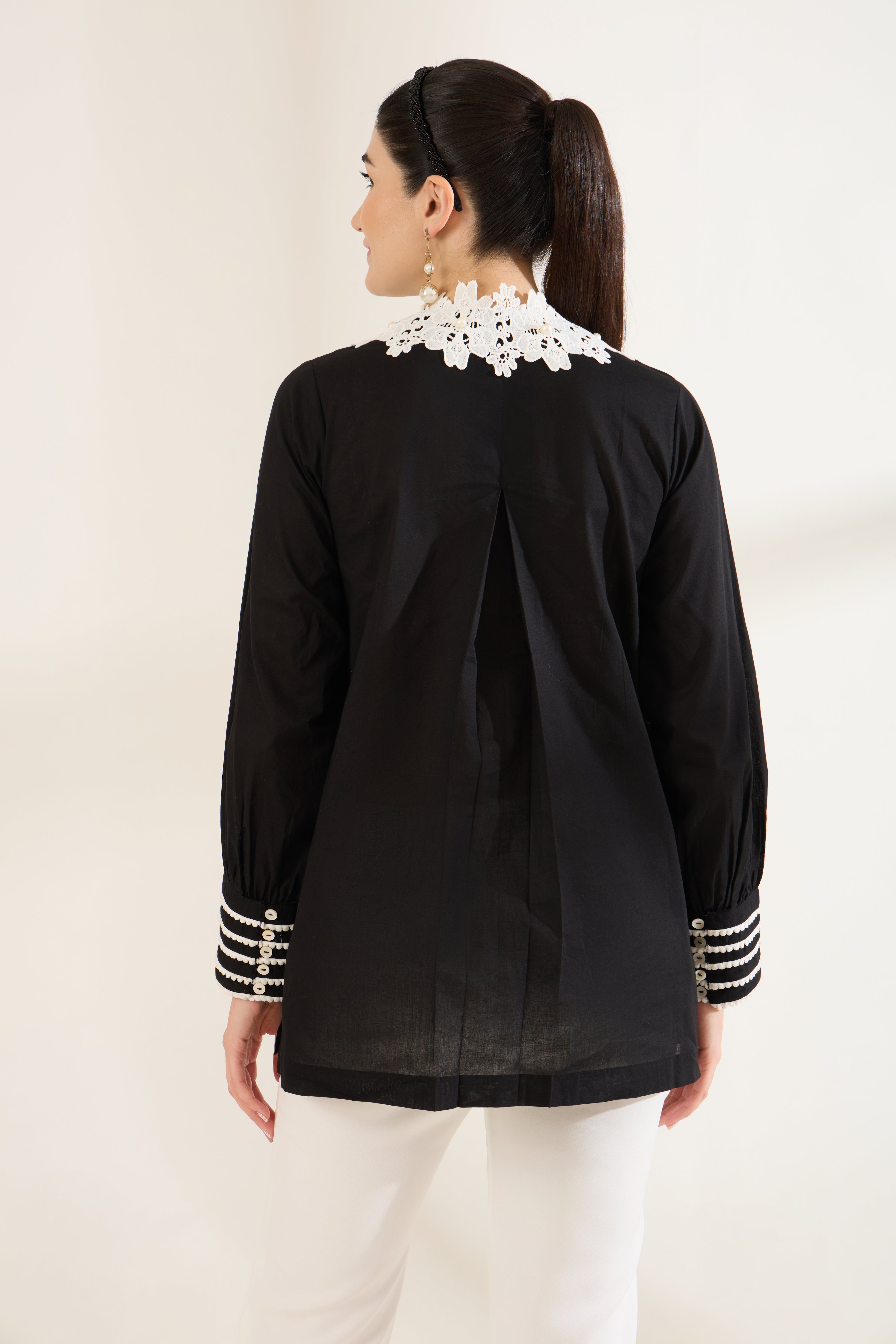 LATTICE LACE COTTON SHIRT