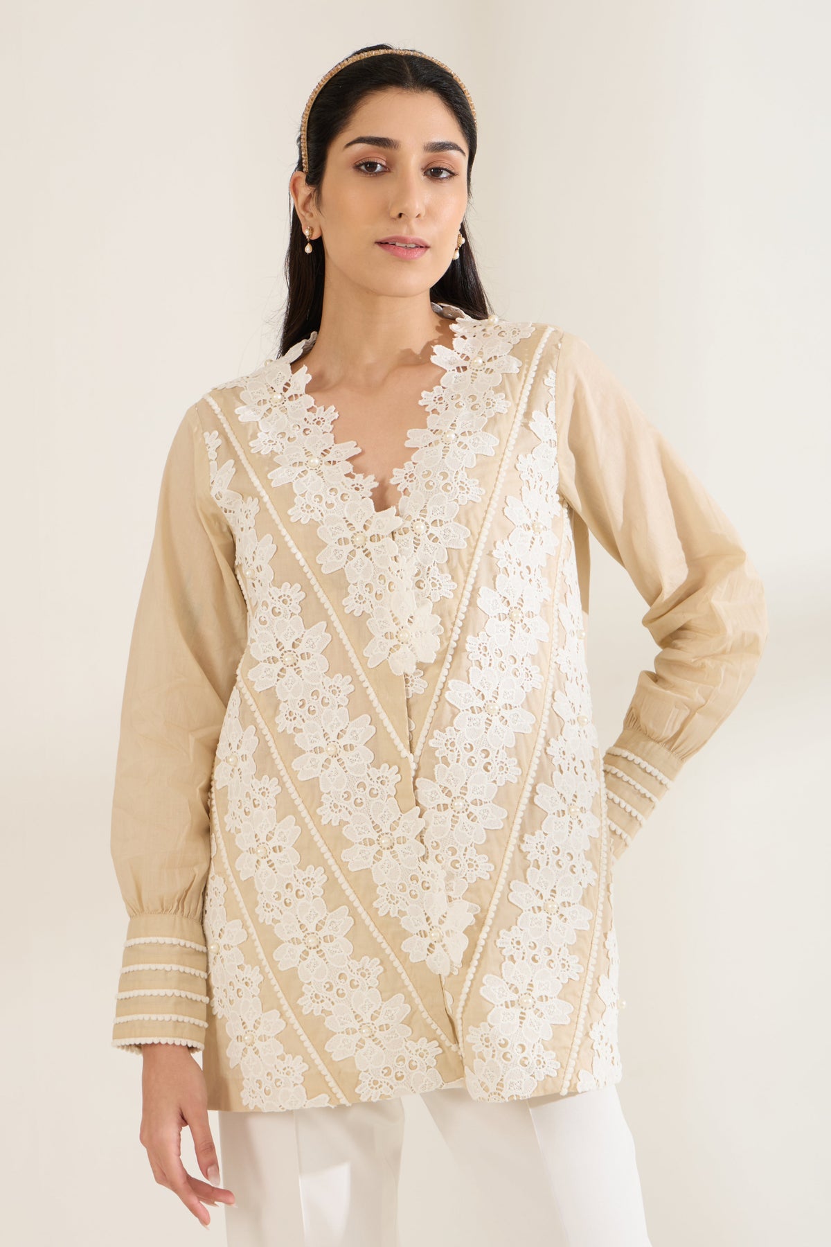 LATTICE Lace Cotton Shirt — front view | Haus of Handmade