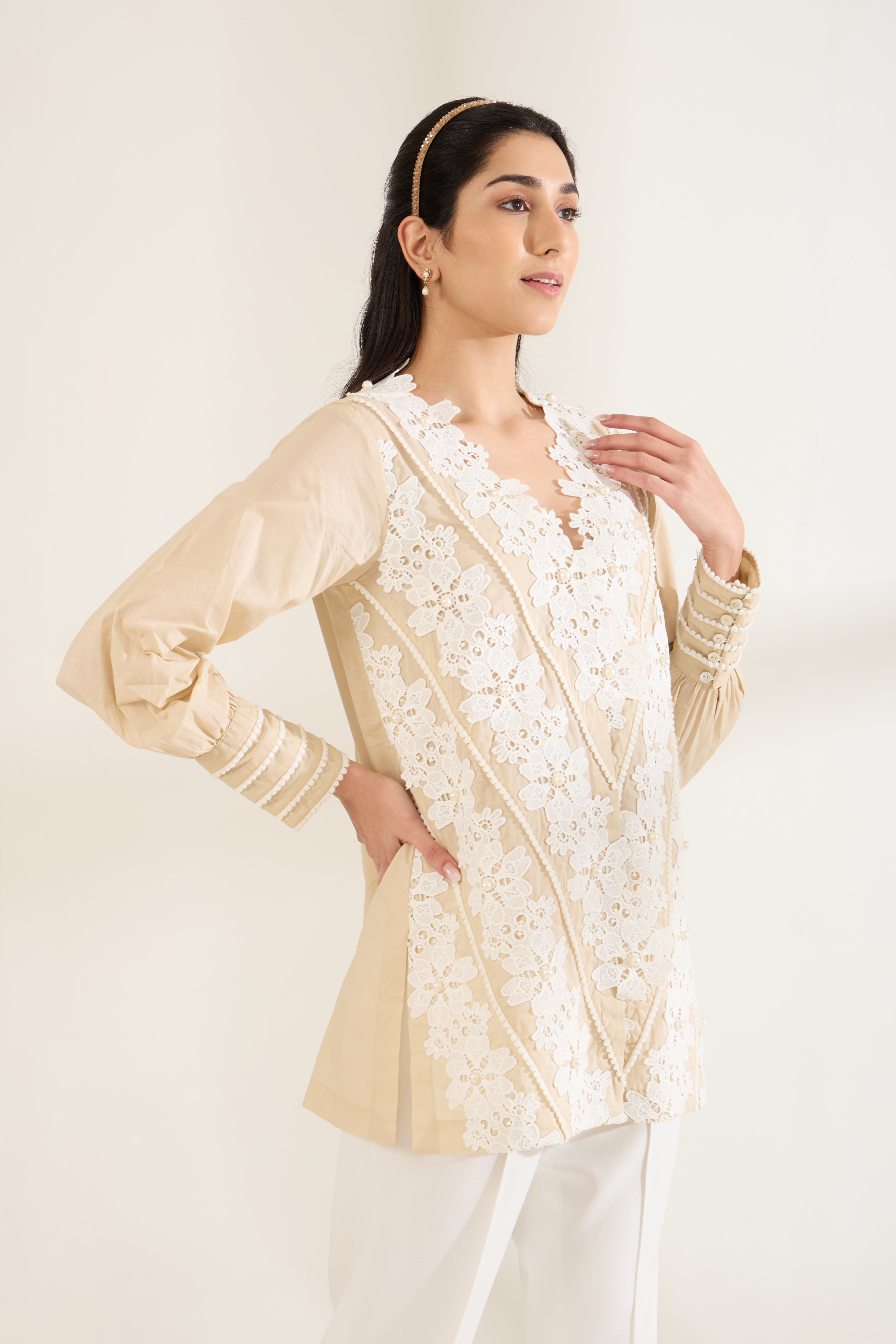 LATTICE LACE COTTON SHIRT
