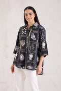 Hamsa Cotton Linen Shirt — back view, handcrafted women's top | Haus of Handmade