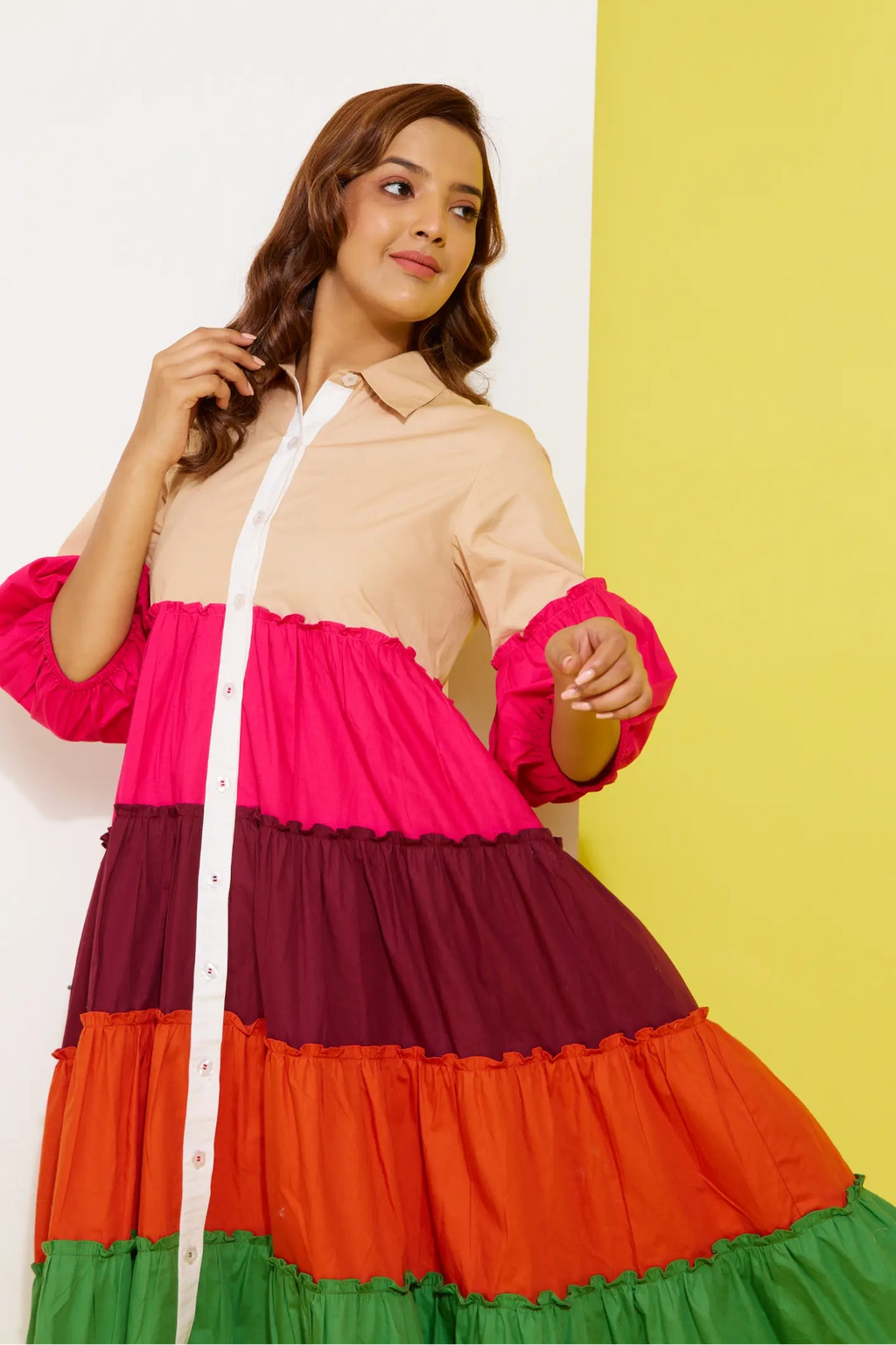 PRISMA multicolour cotton poplin dress — side view | Haus of Handmade